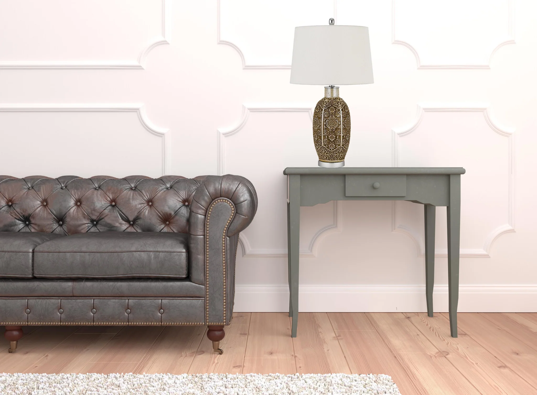 Brown Metal Table Lamp With Off White Empire Shade By Homeroots - Image 5