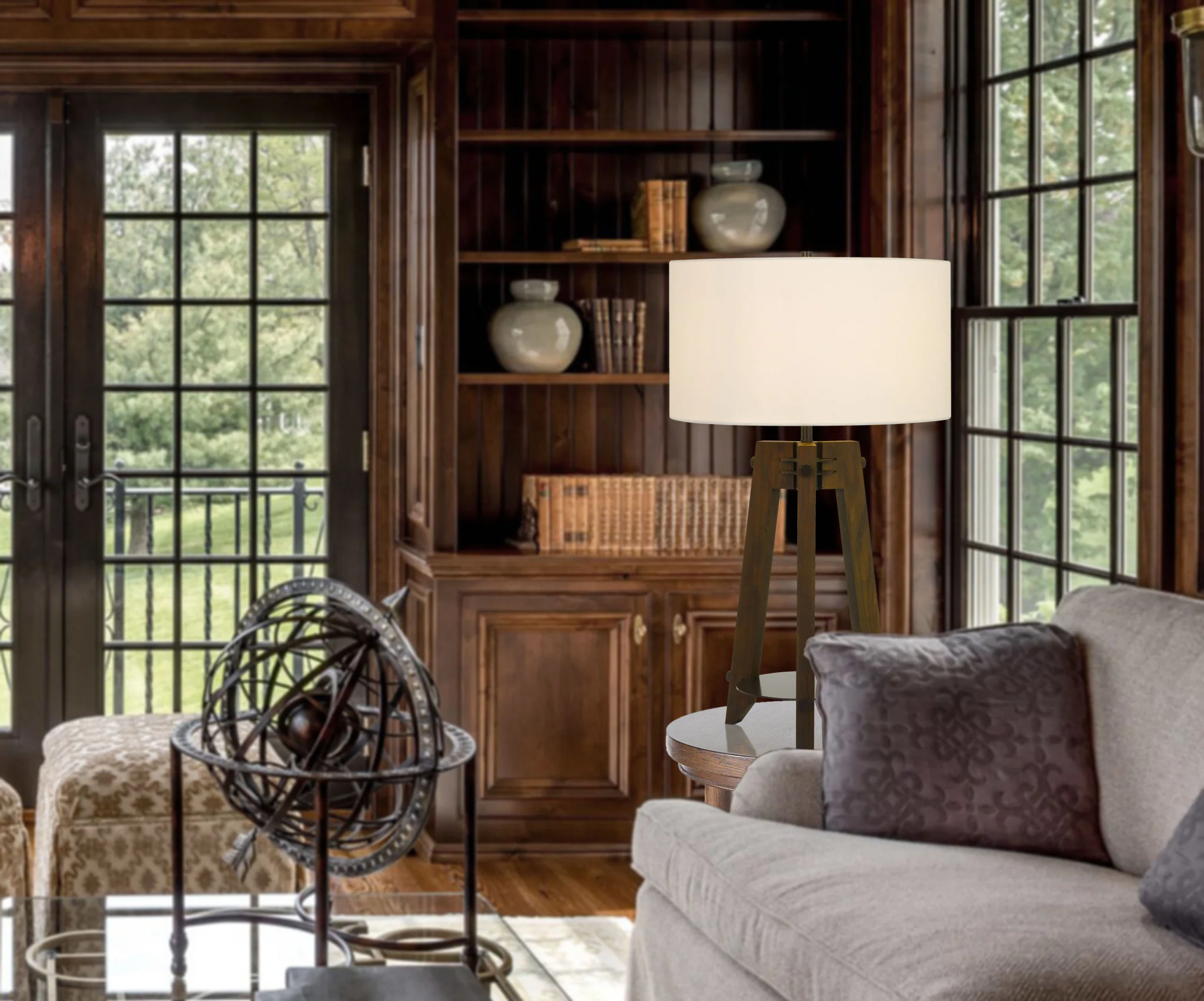 Brown Metal Tripod Table Lamp With Off White Drum Shade By Homeroots - Image 2