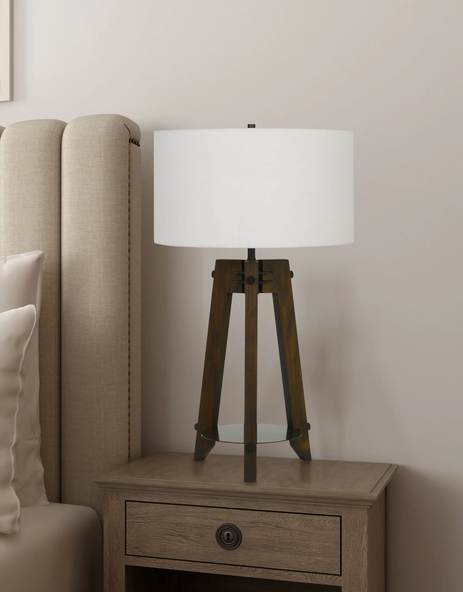 Brown Metal Tripod Table Lamp With Off White Drum Shade By Homeroots - Image 3