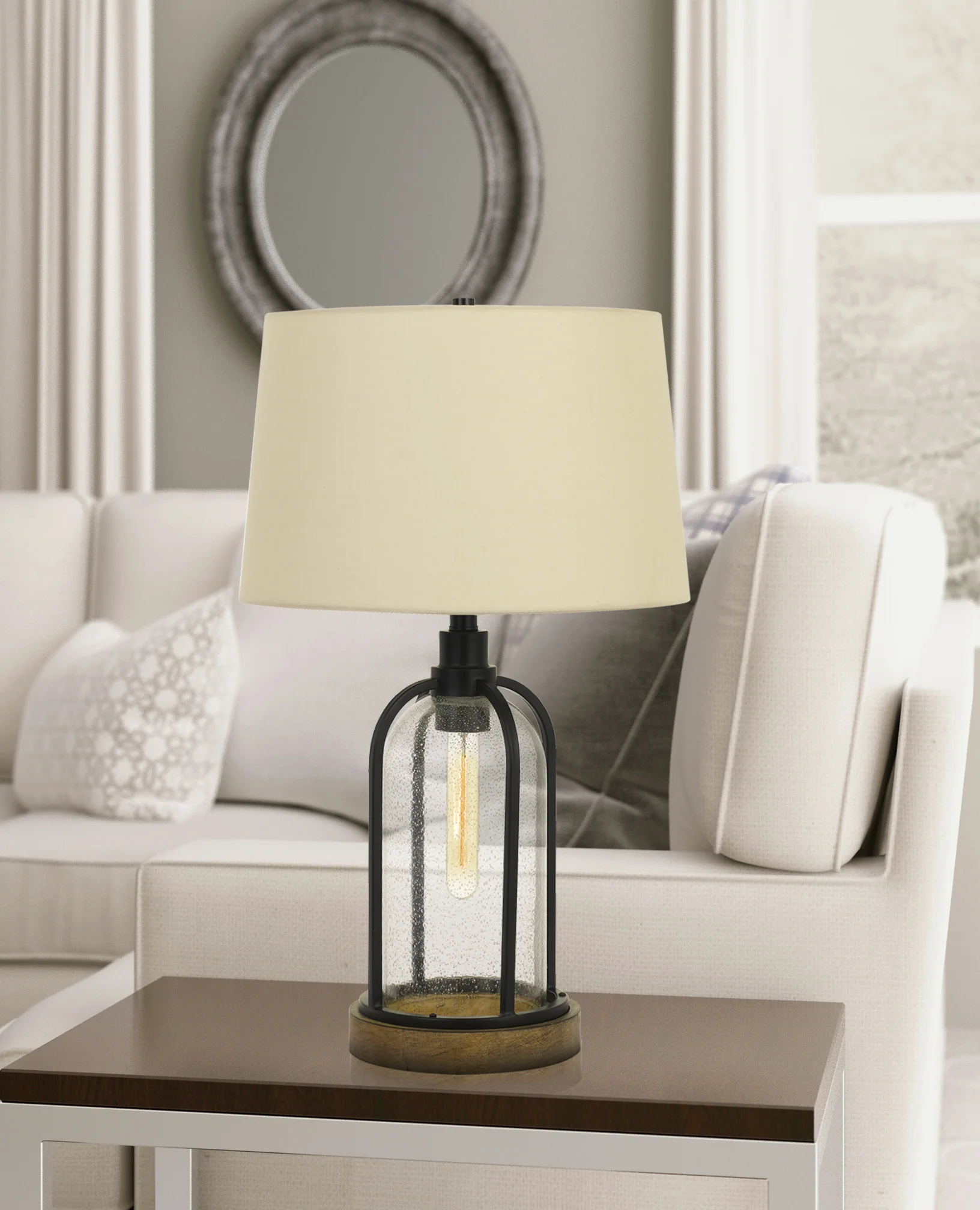 Brown Metal Two Light Globe Table Lamp With Eggshell Empire Shade By Homeroots - Image 4