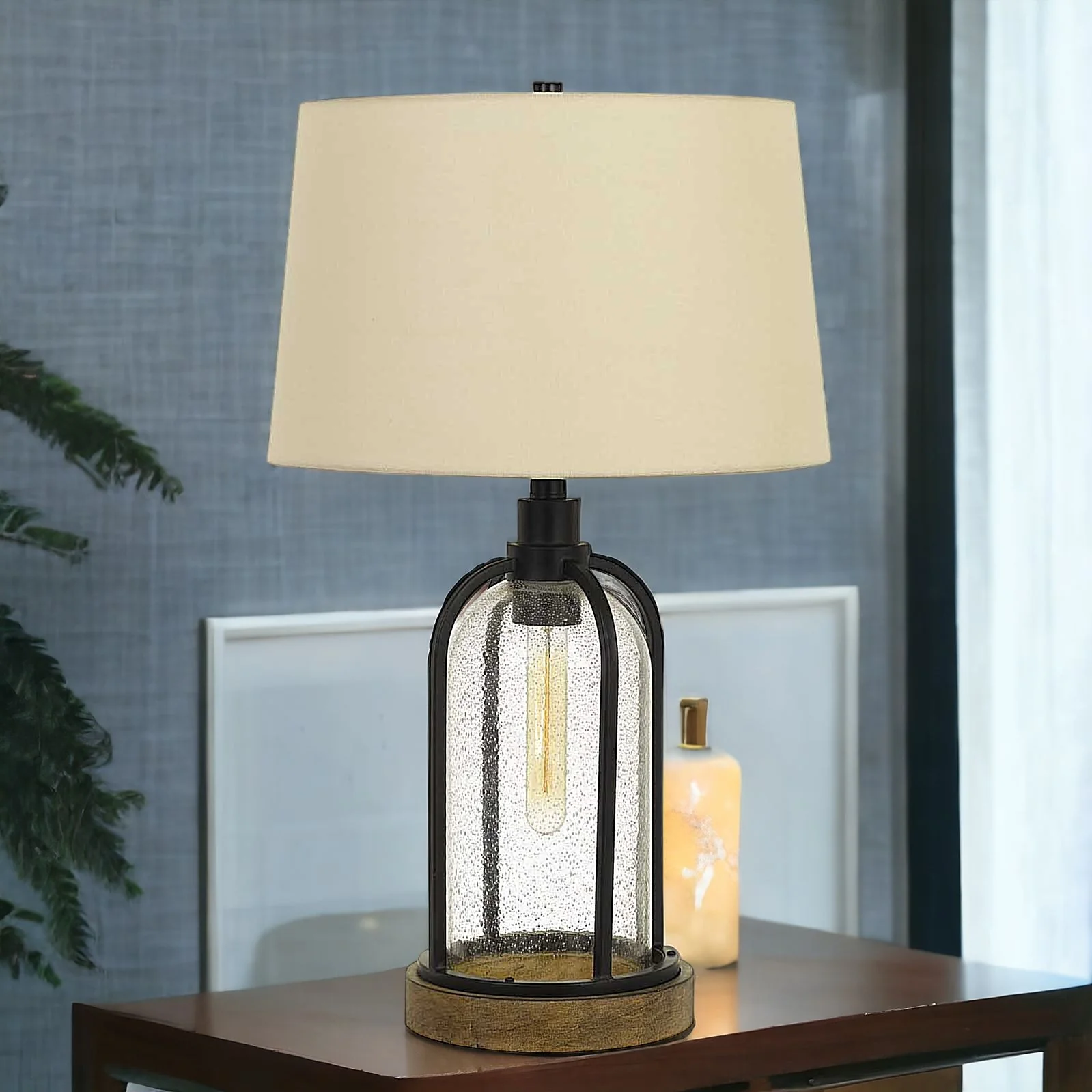 Brown Metal Two Light Globe Table Lamp With Eggshell Empire Shade By Homeroots - Image 5