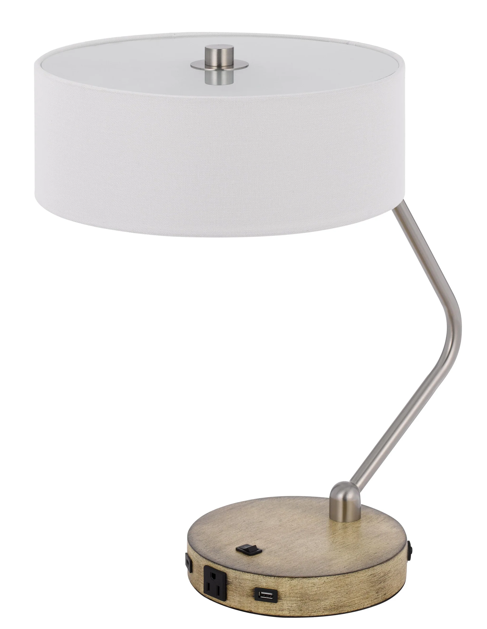 Brown Metal Two Light Lantern Desk USB Table Lamp With White Drum Shade By Homeroots - Image 2