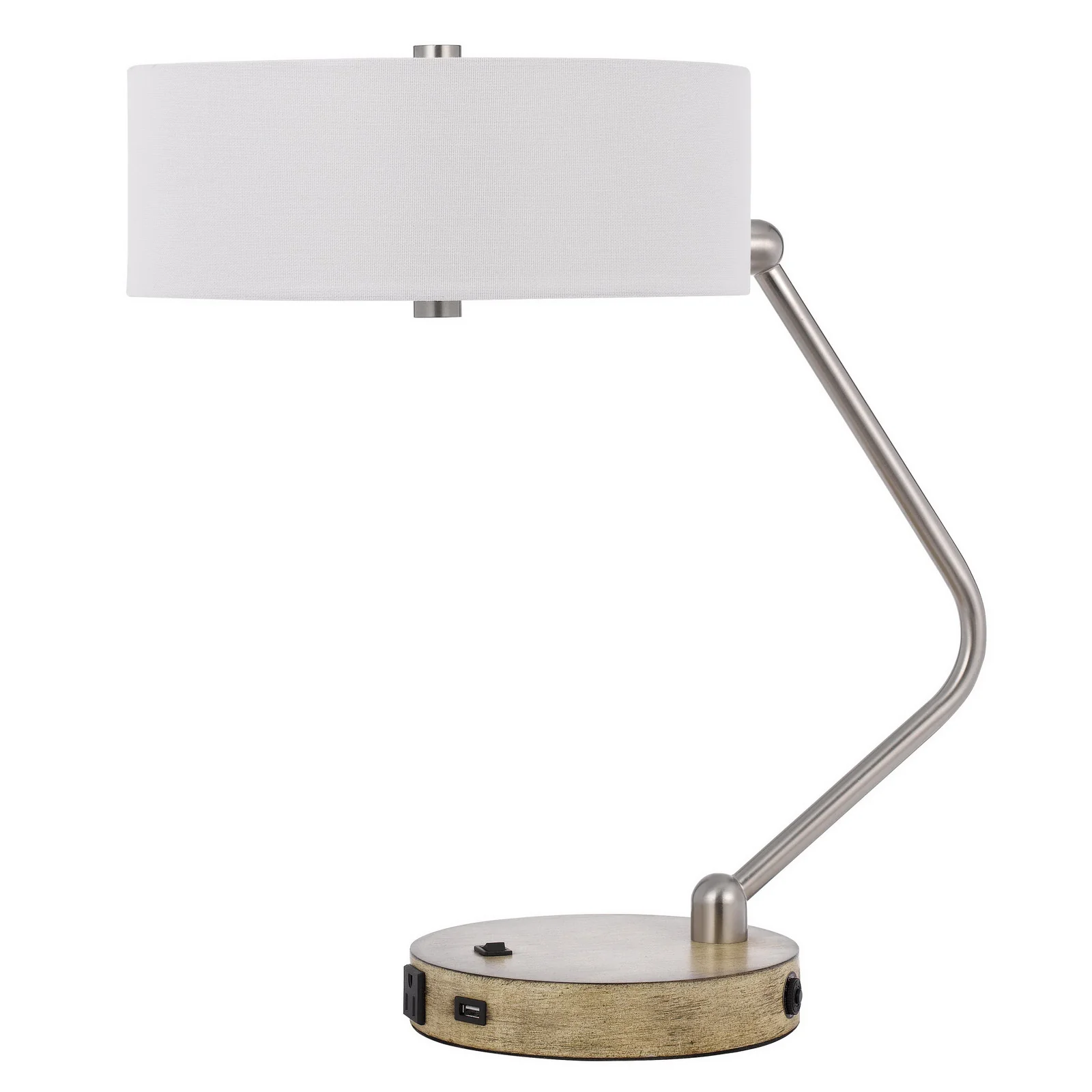 Brown Metal Two Light Lantern Desk USB Table Lamp With White Drum Shade By Homeroots - Image 5