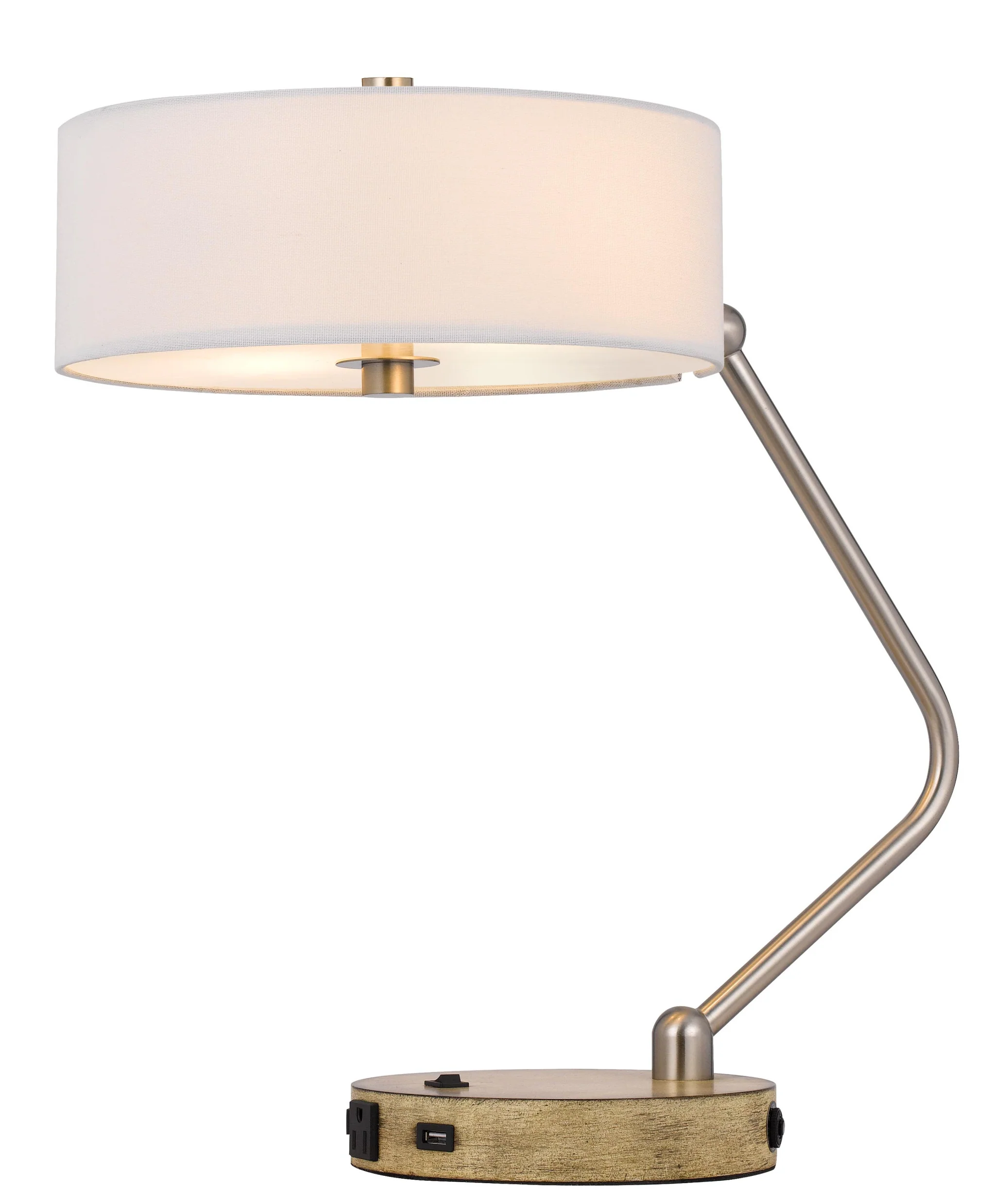Brown Metal Two Light Lantern Desk USB Table Lamp With White Drum Shade By Homeroots - Image 6