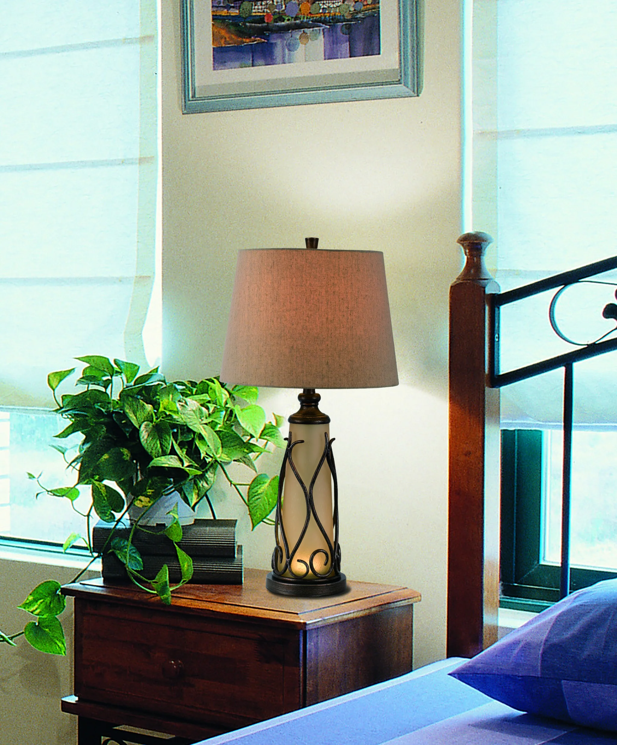 Brown Metal Two Light Table Lamp With Brown Empire Shade By Homeroots - Image 2