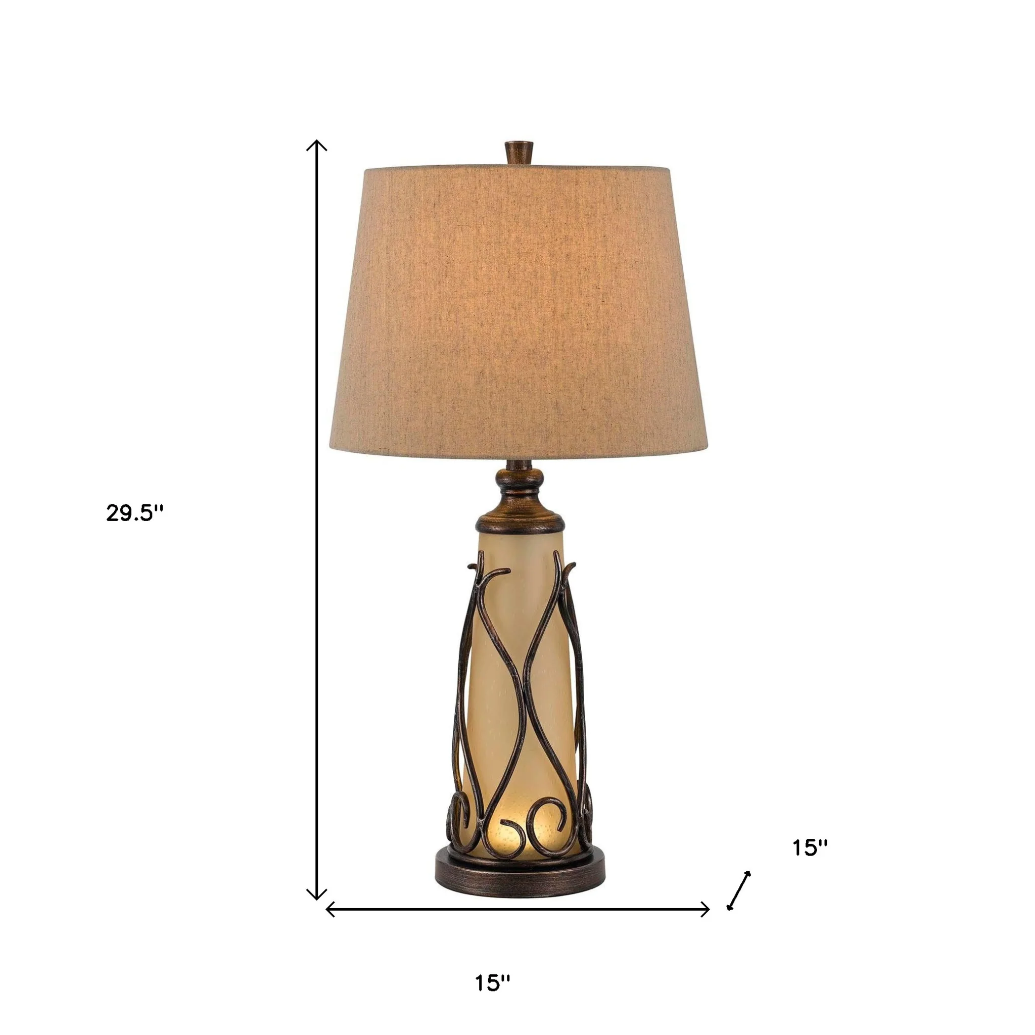 Brown Metal Two Light Table Lamp With Brown Empire Shade By Homeroots - Image 3