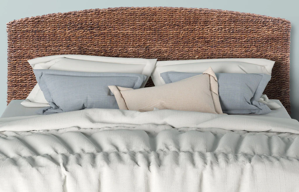 Brown Natural and Rustic Woven Banana Leaf Curved King Size Headboard By Homeroots - Image 5