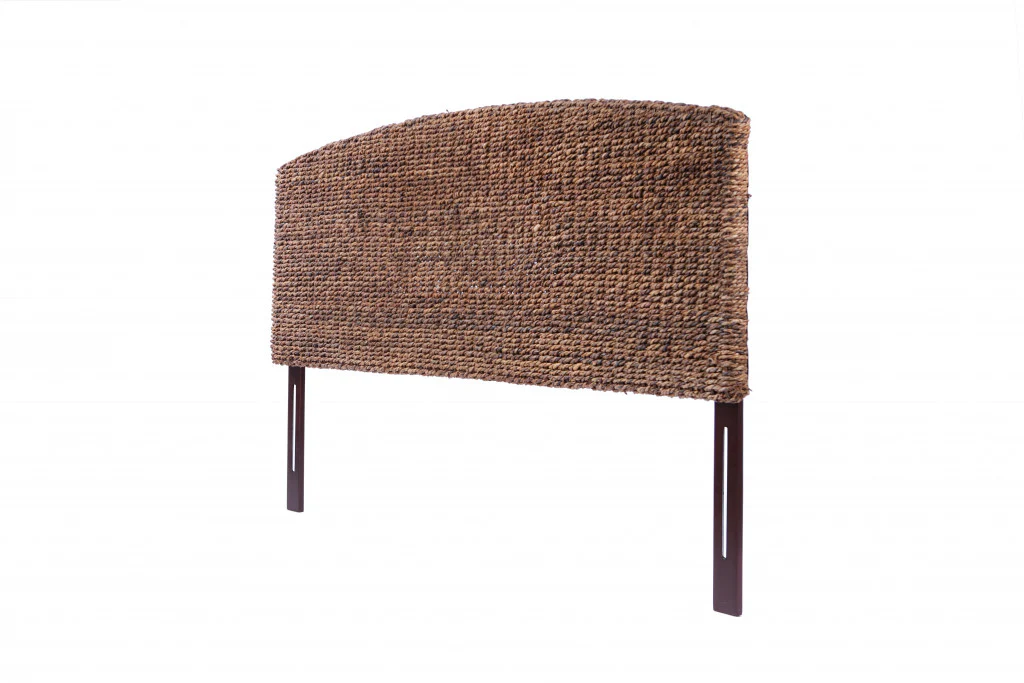 Brown Natural and Rustic Woven Banana Leaf Curved King Size Headboard By Homeroots - Image 8