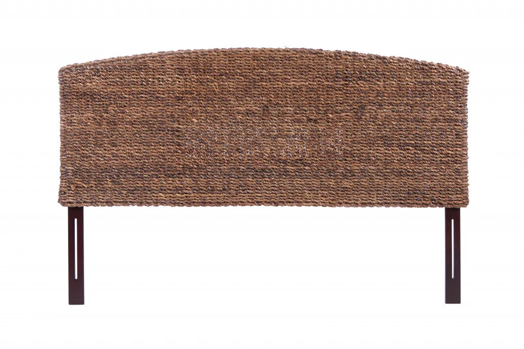 Brown Natural and Rustic Woven Banana Leaf Curved Queen Size Headboard By Homeroots - Image 2