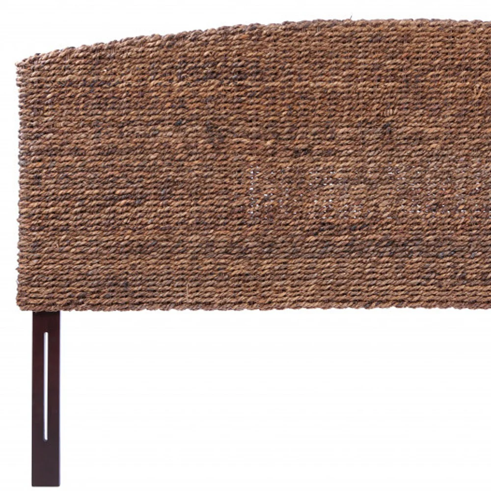Brown Natural and Rustic Woven Banana Leaf Curved Queen Size Headboard By Homeroots - Image 3