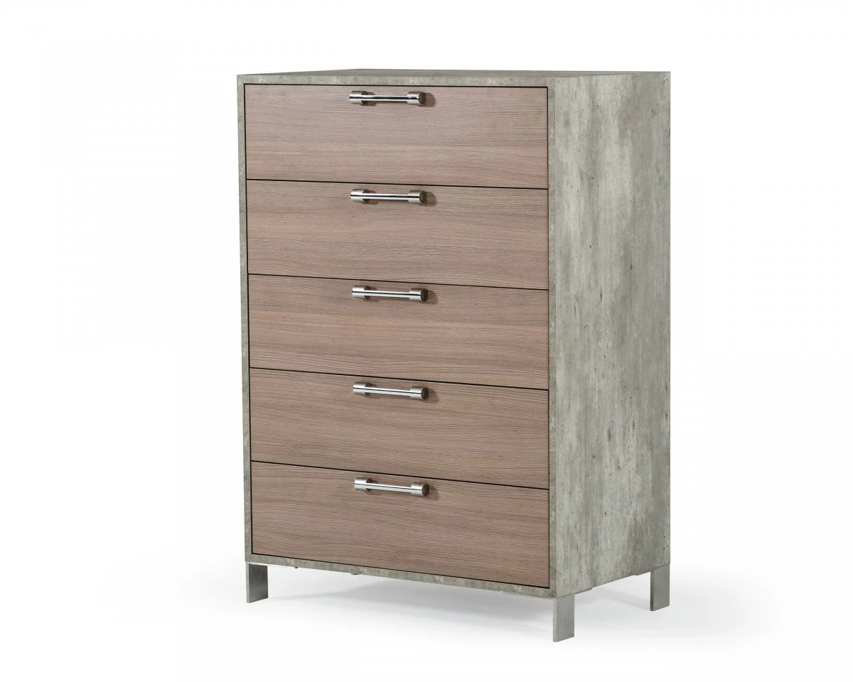 Brown Oak And Grey Solid And Manufactured Wood Five Drawer Chest By Homeroots - Image 2
