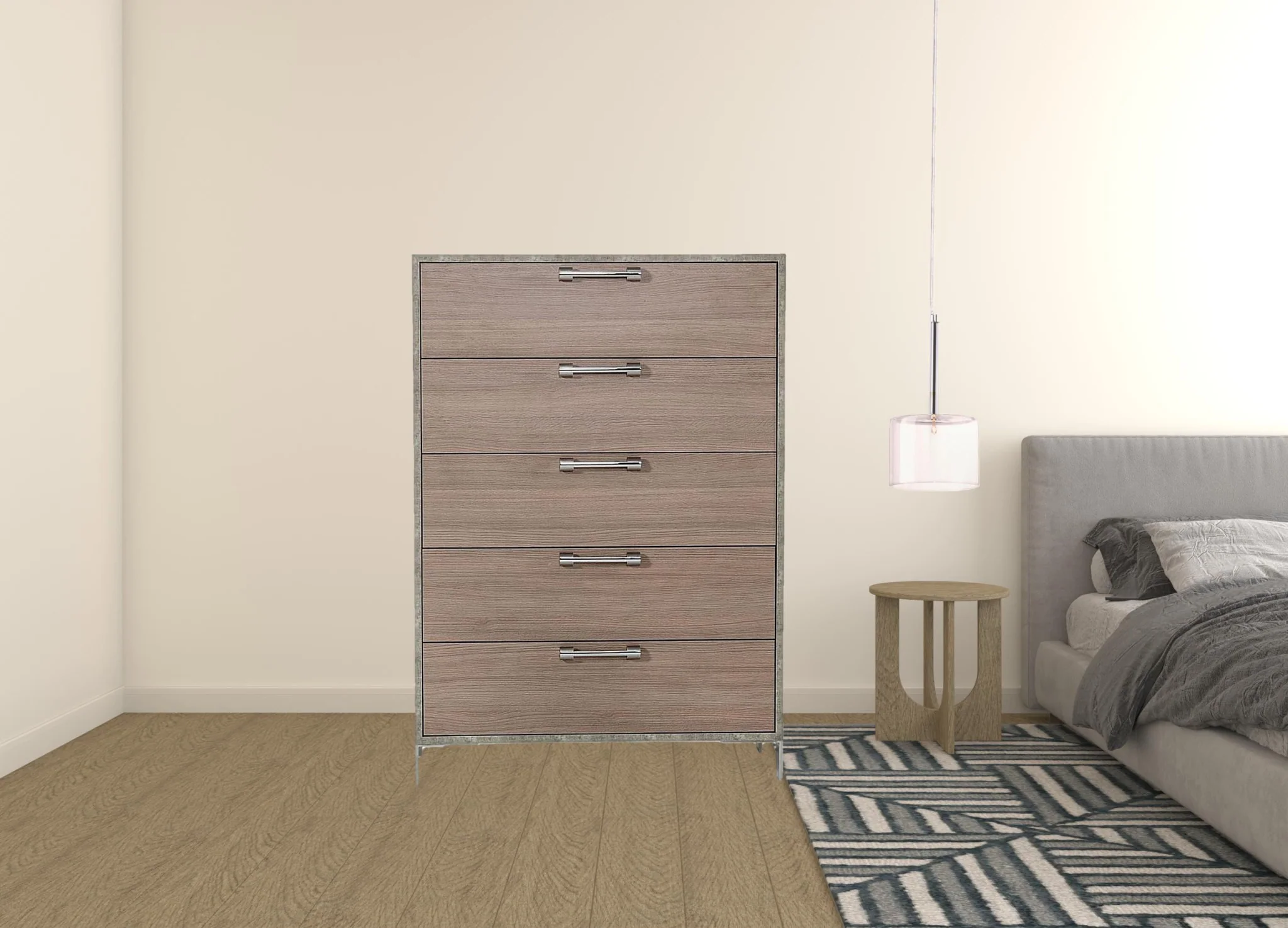 Brown Oak And Grey Solid And Manufactured Wood Five Drawer Chest By Homeroots - Image 3