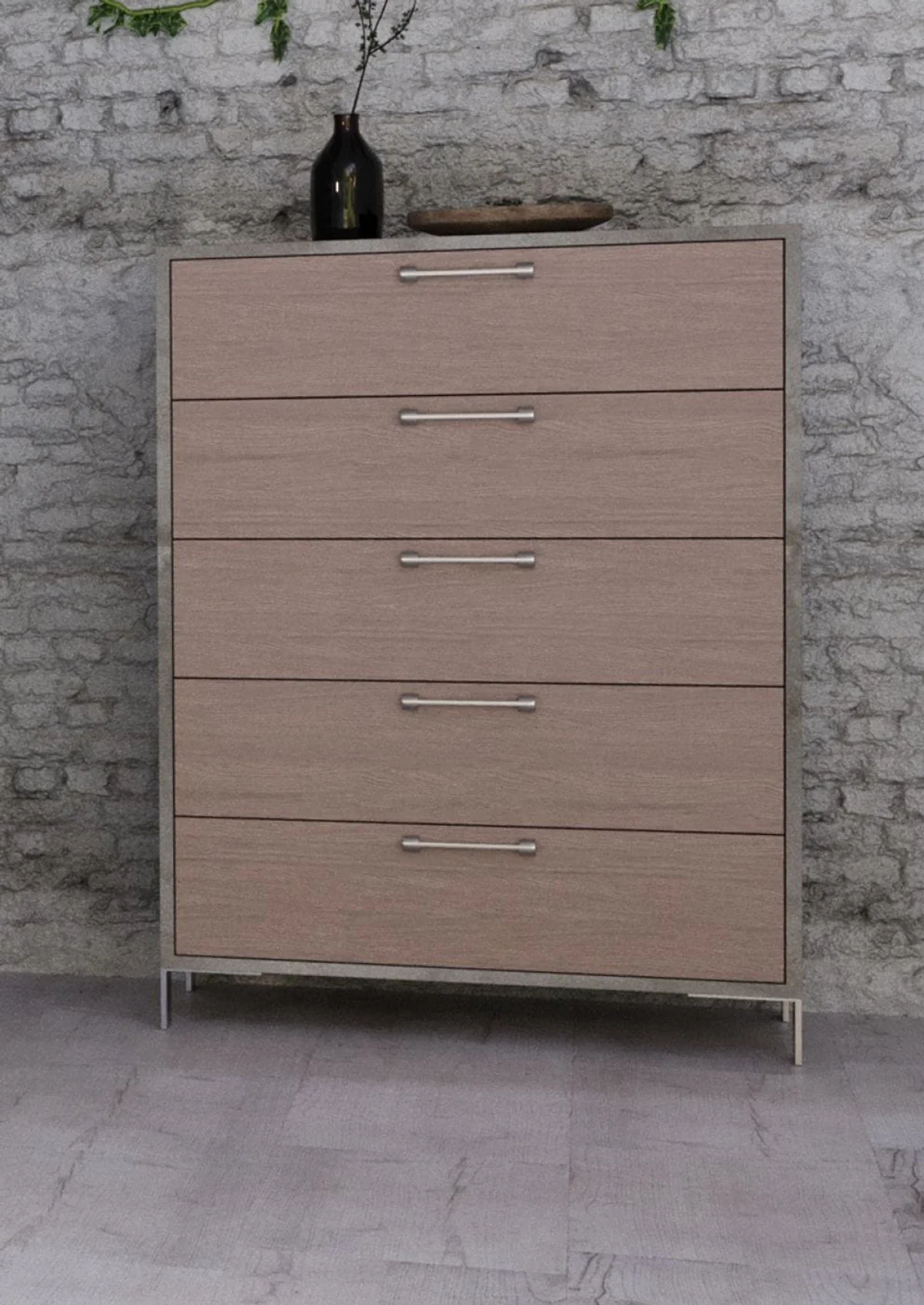 Brown Oak And Grey Solid And Manufactured Wood Five Drawer Chest By Homeroots - Image 5