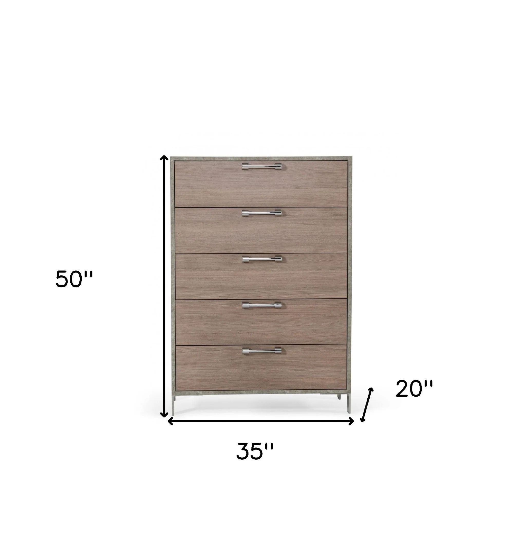 Brown Oak And Grey Solid And Manufactured Wood Five Drawer Chest By Homeroots - Image 7