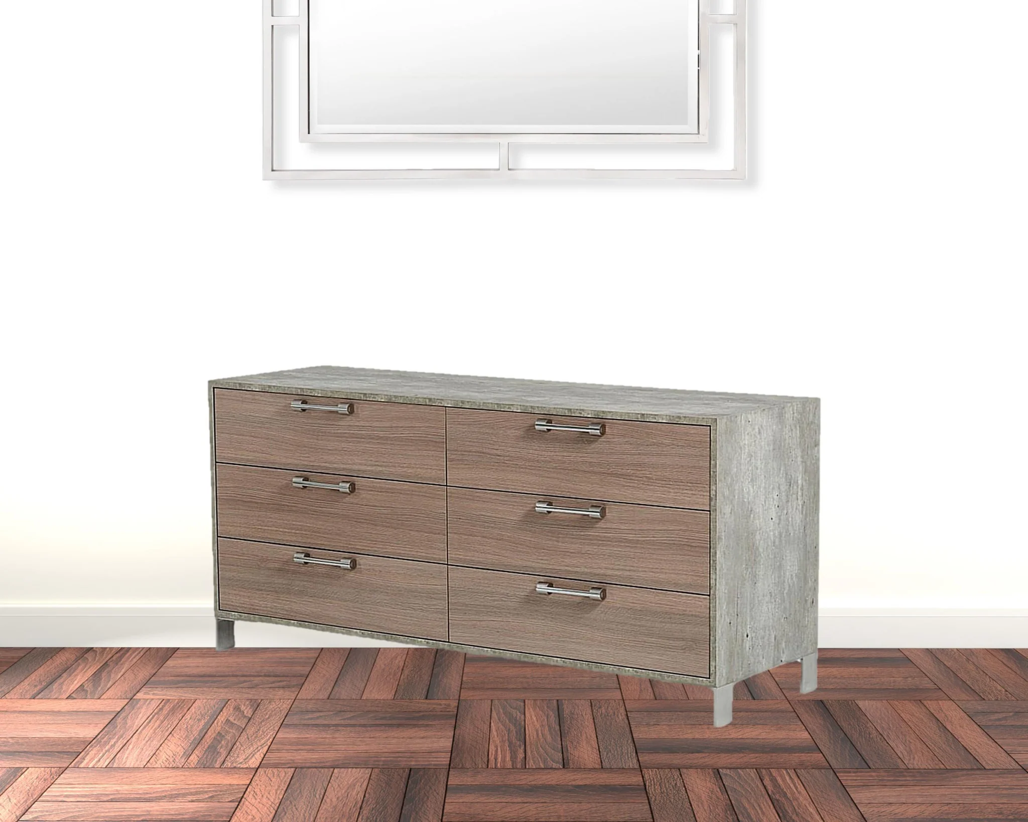 Brown Oak Grey Solid And Manufactured Wood Six Drawer Dresser By Homeroots - Image 2