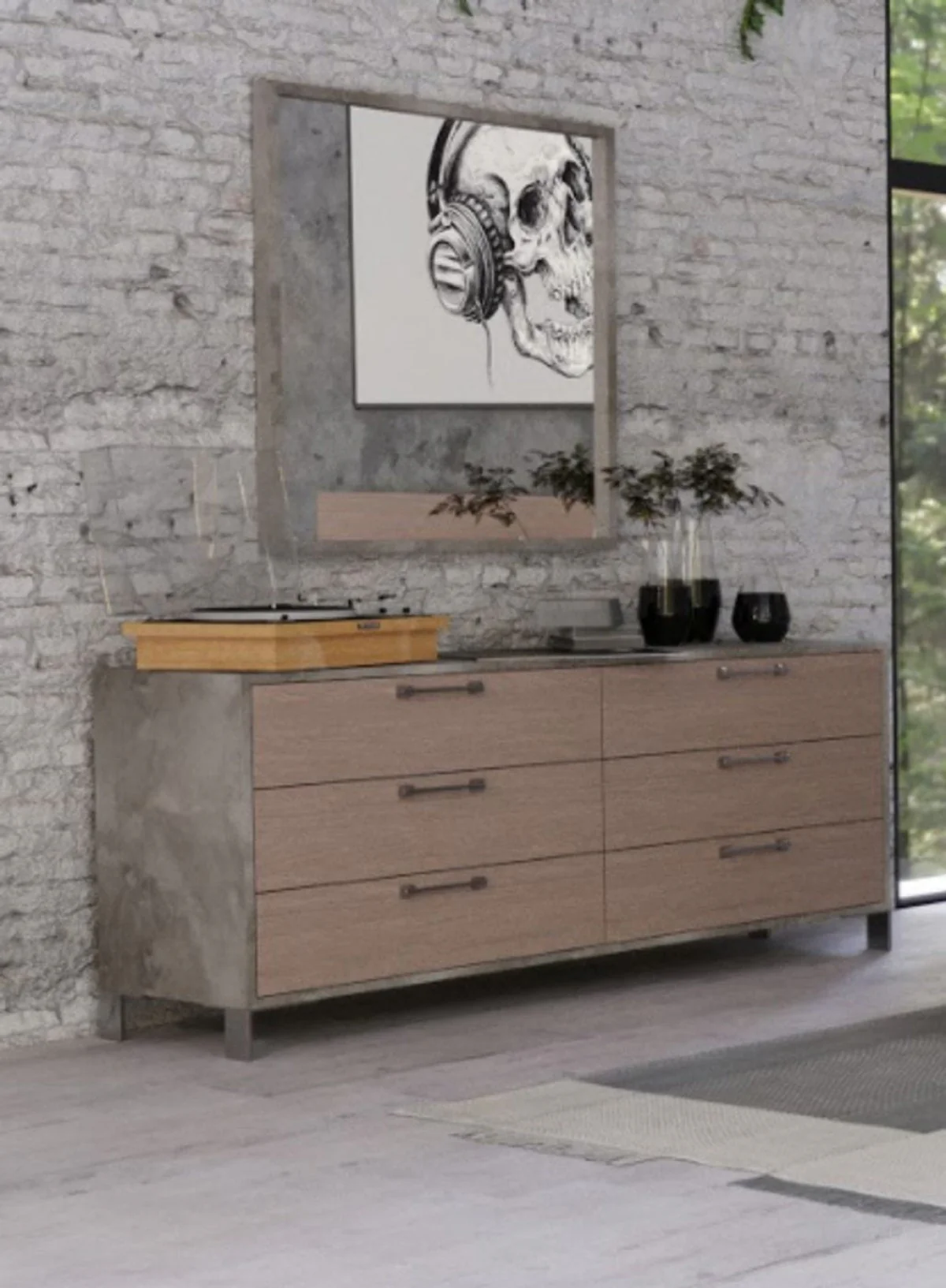 Brown Oak Grey Solid And Manufactured Wood Six Drawer Dresser By Homeroots - Image 6