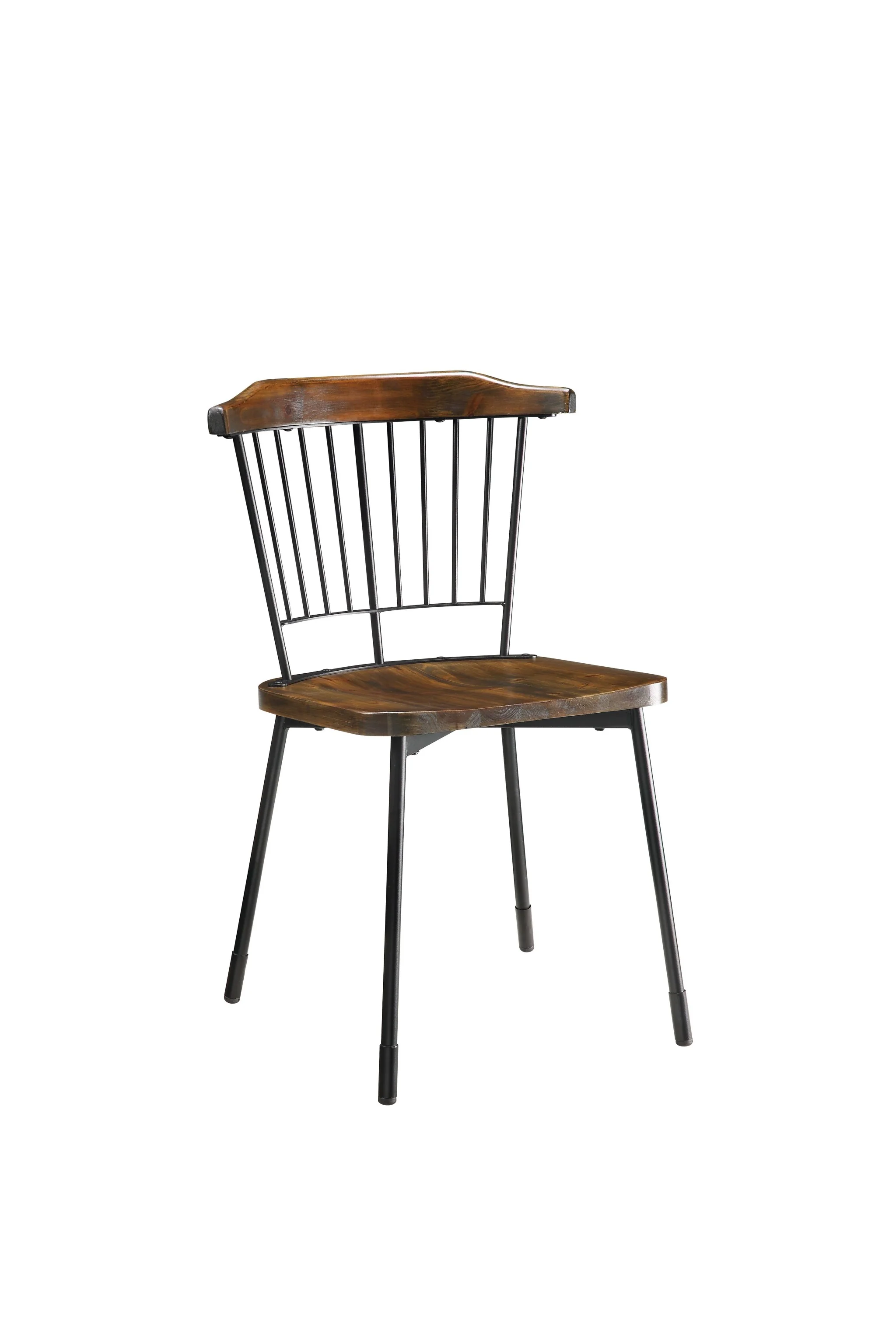 Brown Oak Wood And Black Metal Base Side Chair - Set Of 2 By Homeroots - Image 2