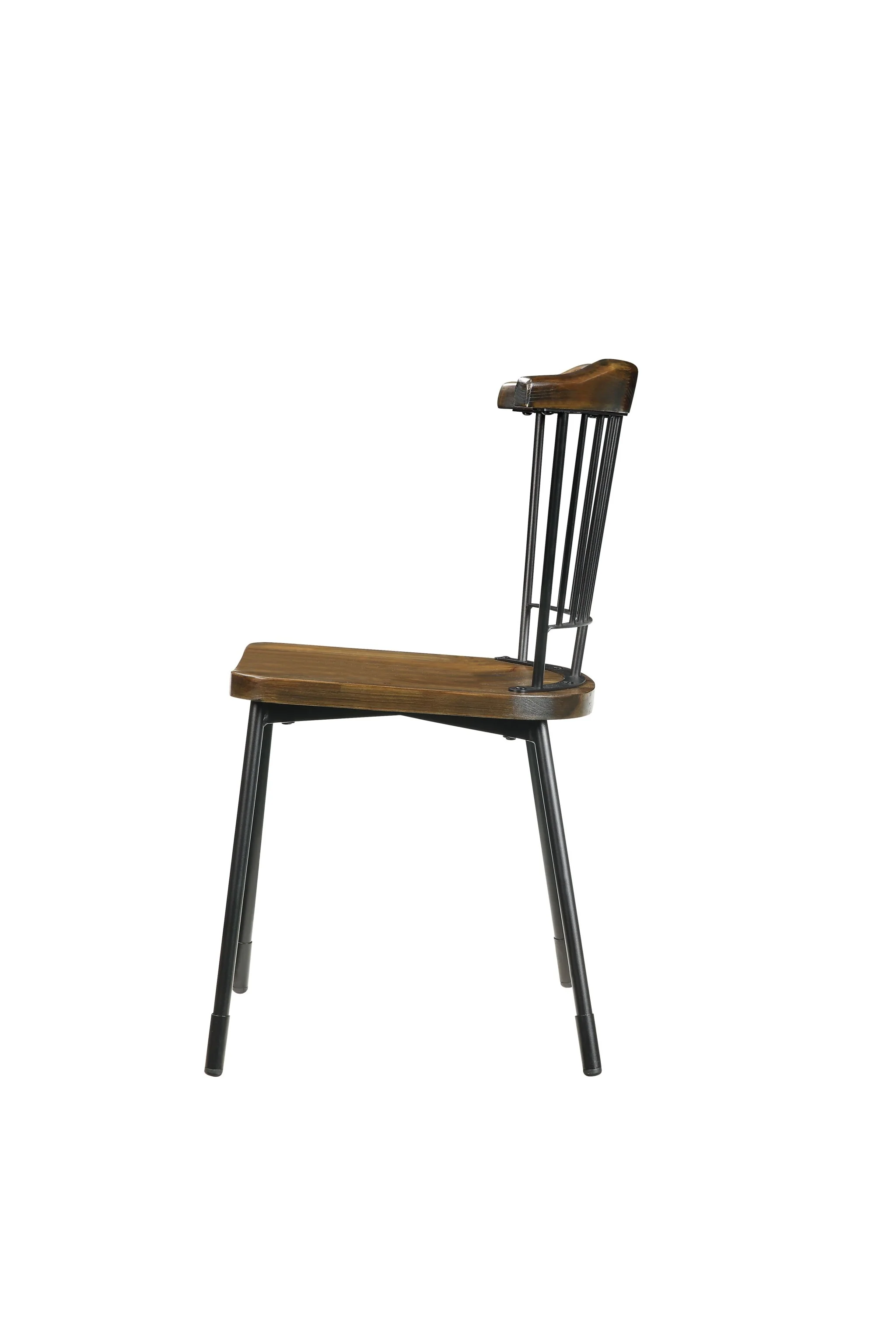 Brown Oak Wood And Black Metal Base Side Chair - Set Of 2 By Homeroots - Image 4
