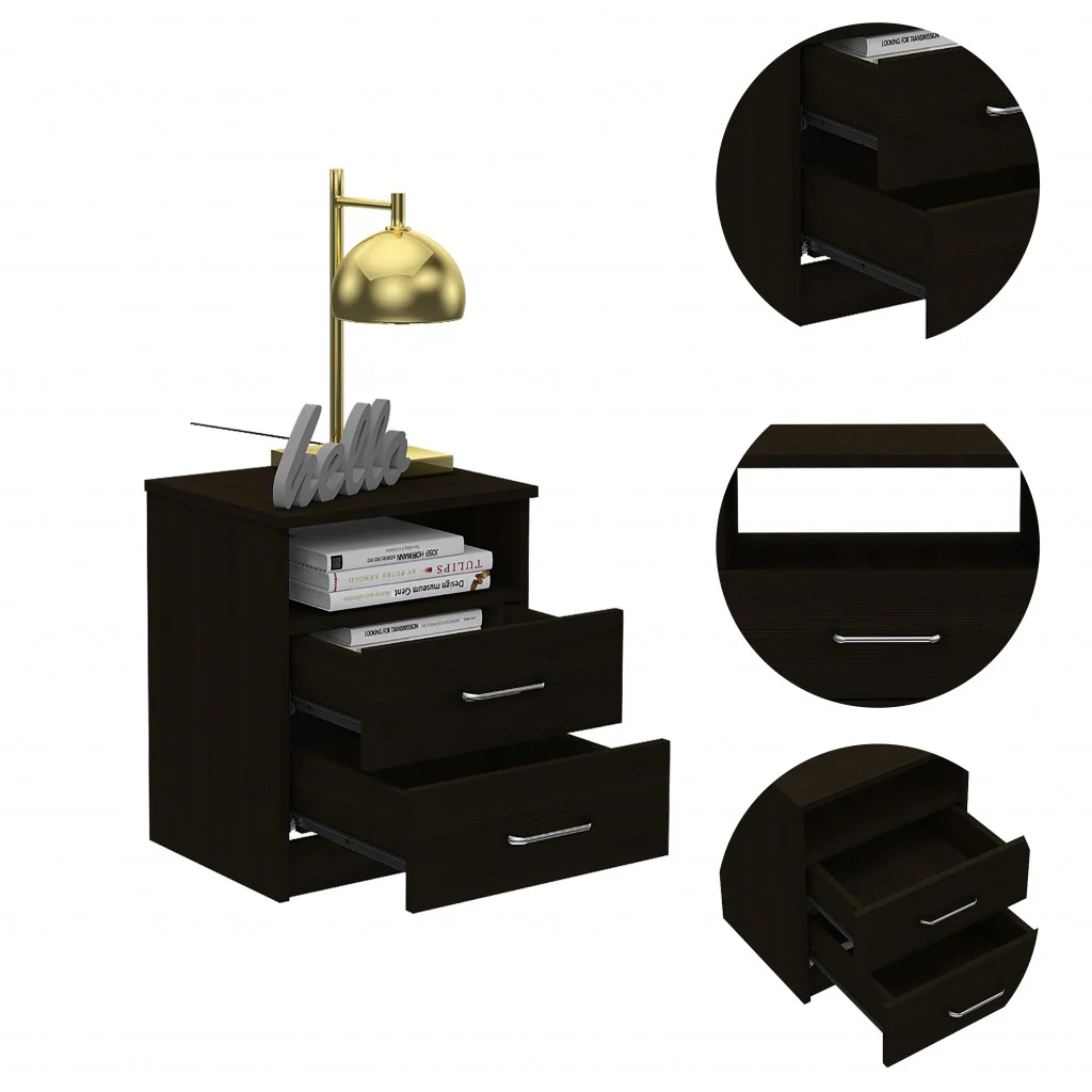 Brown Open Compartment Two Drawer Nightstand By Homeroots - Image 7