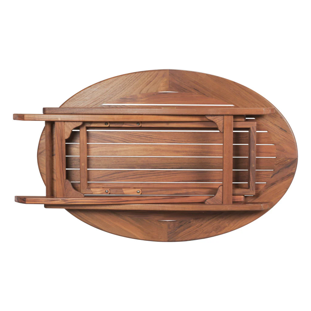 Brown Oval Solid Wood Folding Outdoor Side Table By Homeroots - Image 4