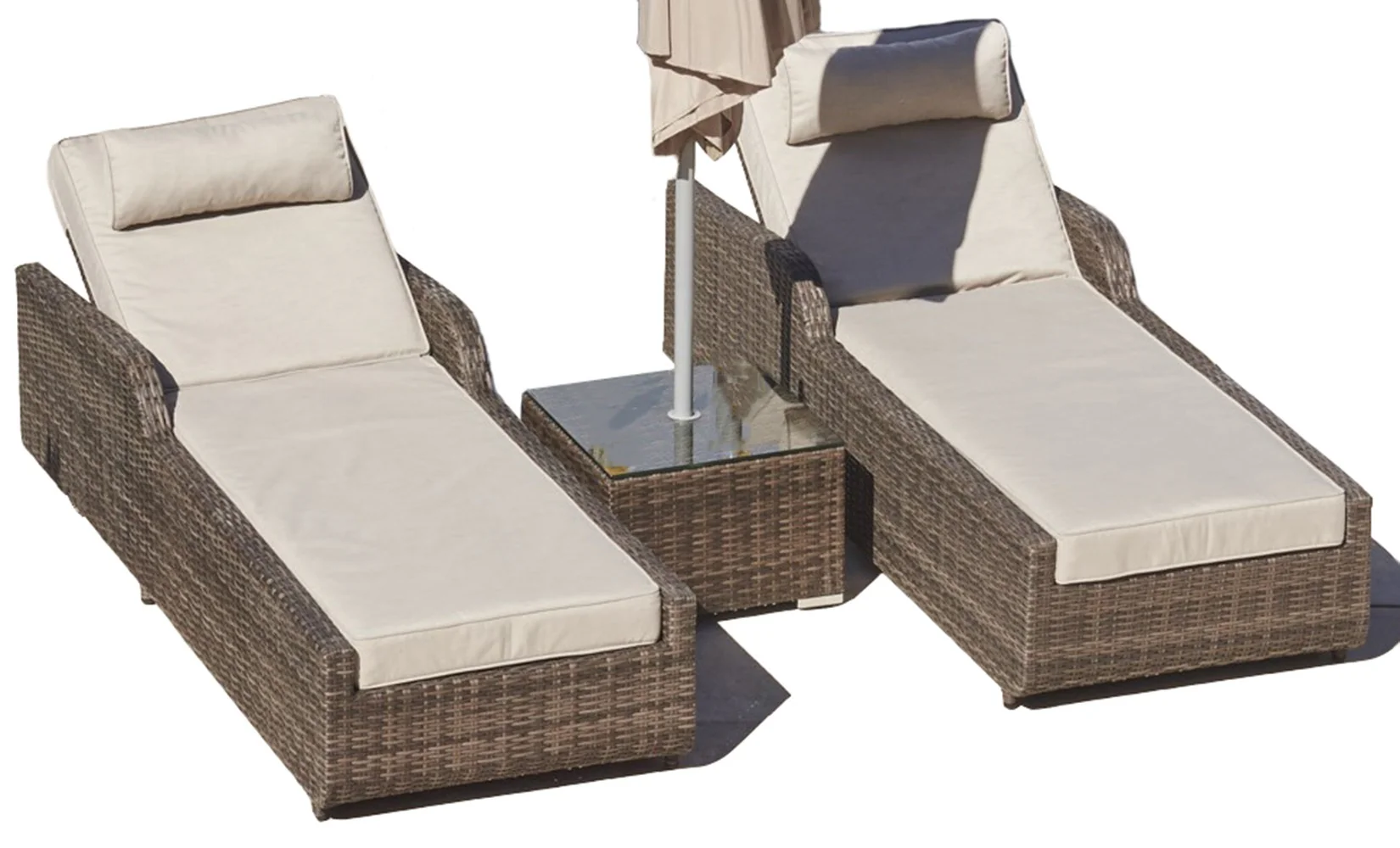 Brown Piece Outdoor Arm Chaise Lounge Set with Cushions By Homeroots - Image 2
