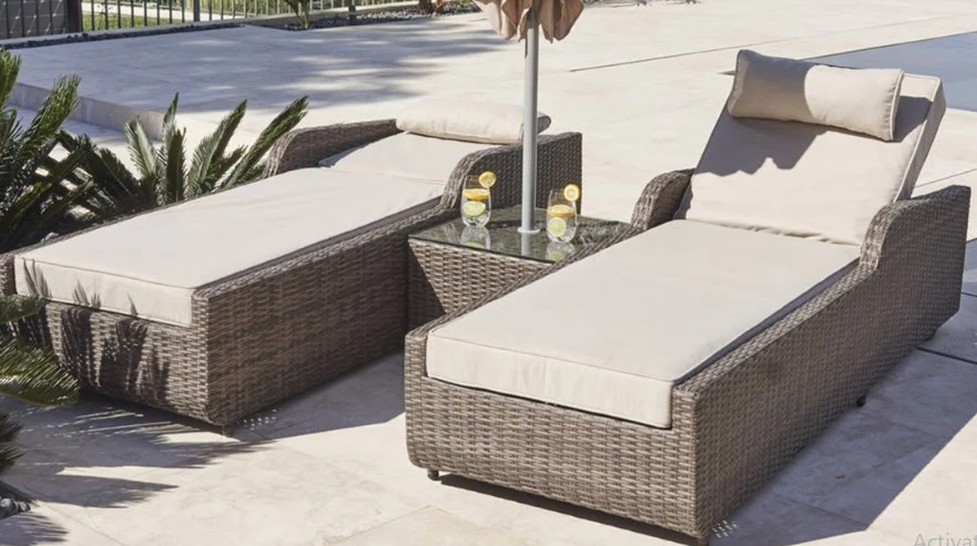 Brown Piece Outdoor Arm Chaise Lounge Set with Cushions By Homeroots - Image 3