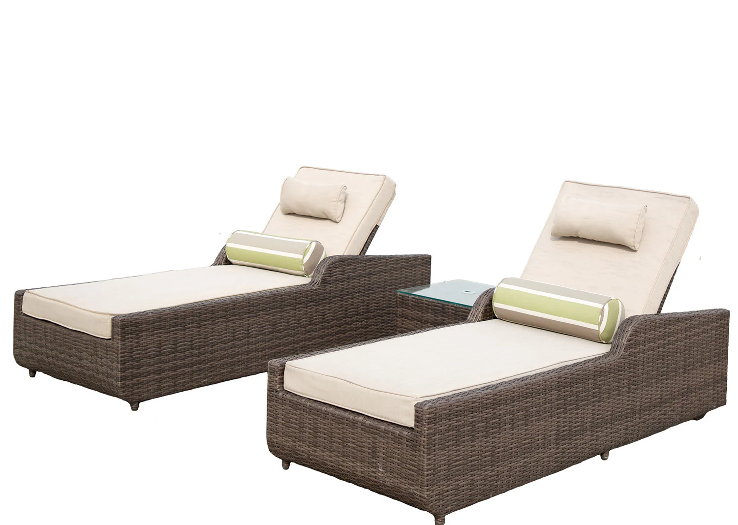 Brown Piece Outdoor Arm Chaise Lounge Set with Cushions By Homeroots - Image 6