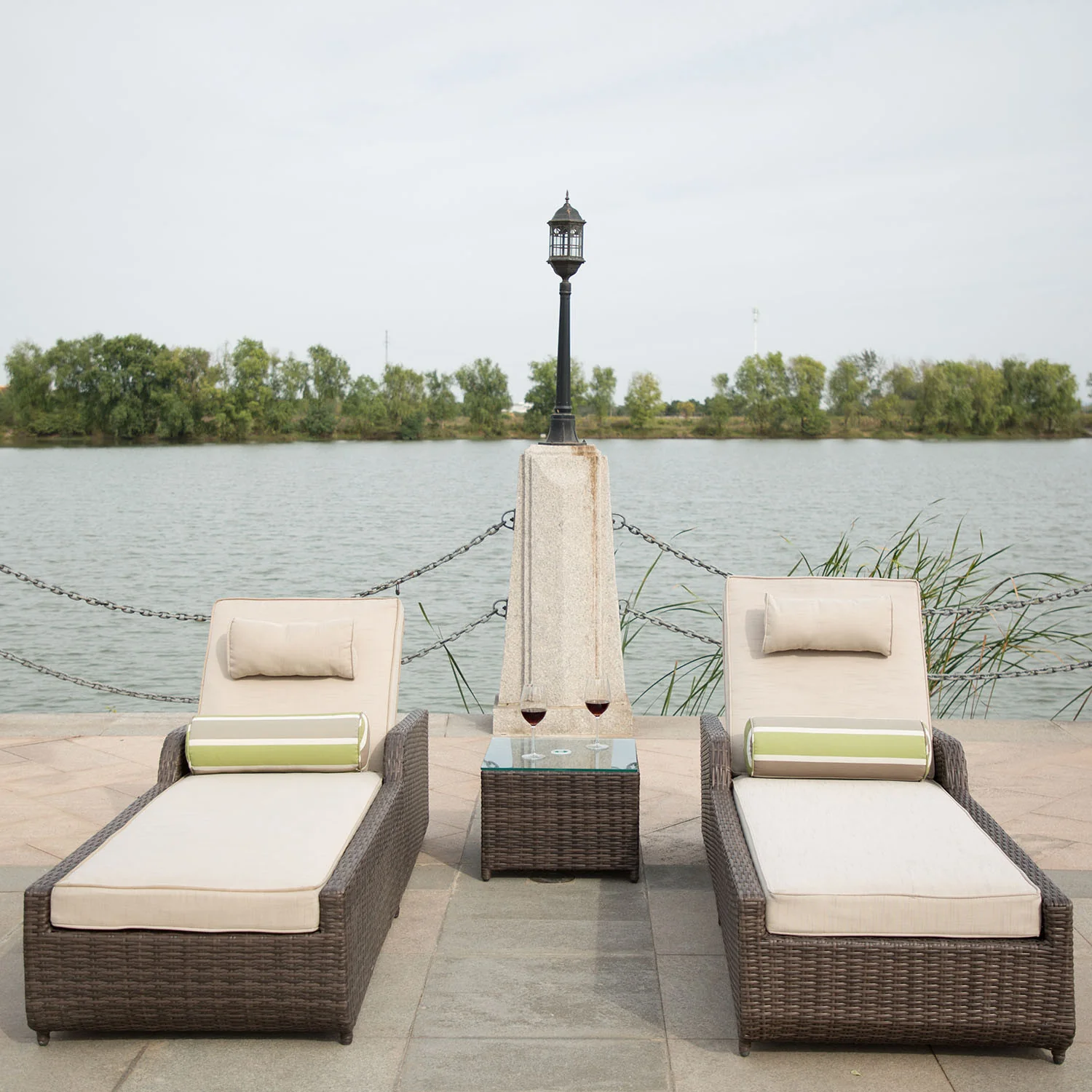 Brown Piece Outdoor Arm Chaise Lounge Set with Cushions By Homeroots - Image 7