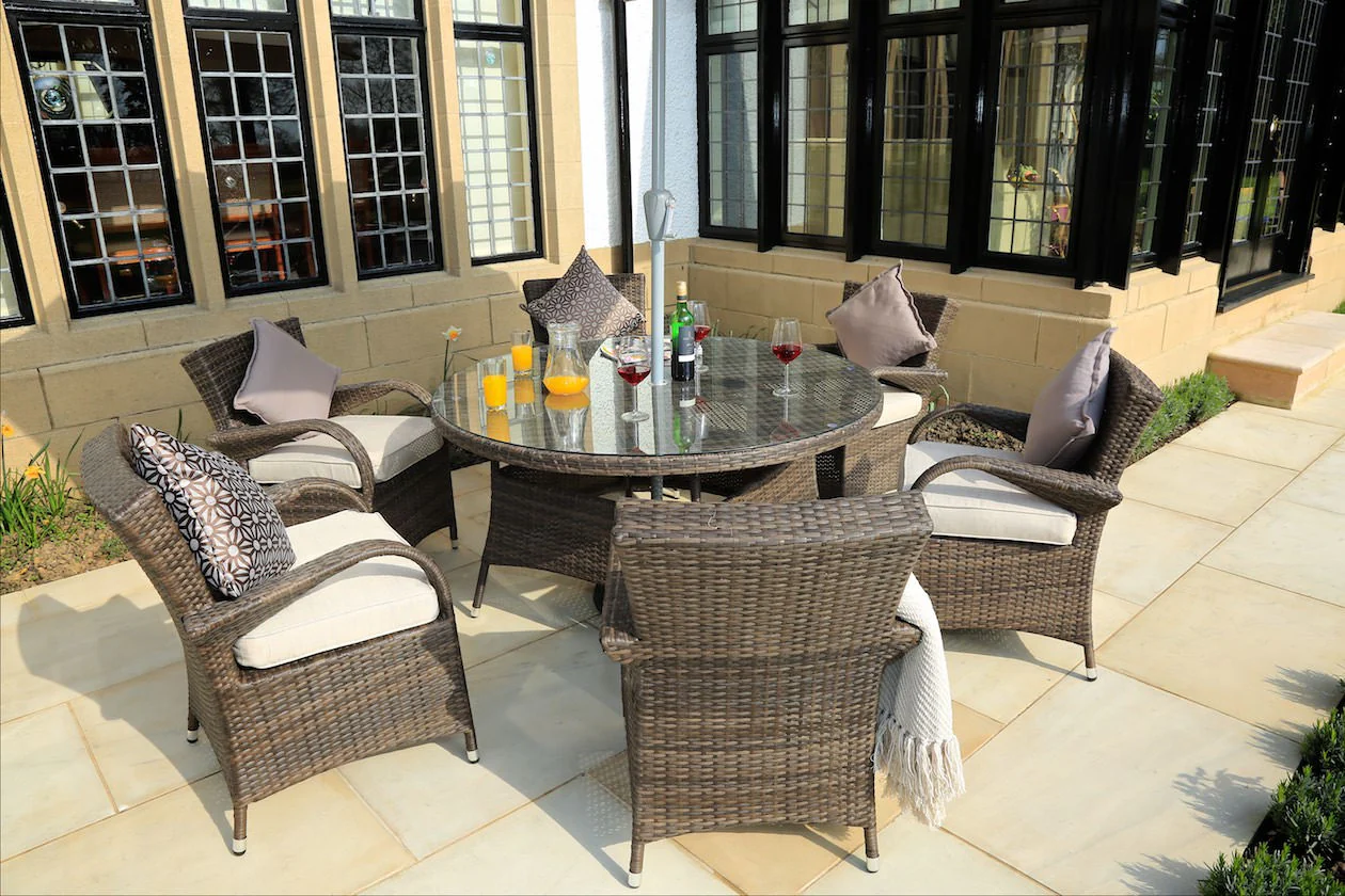 Brown Piece Outdoor Dining Set with Washed Cushion By Homeroots - Image 4