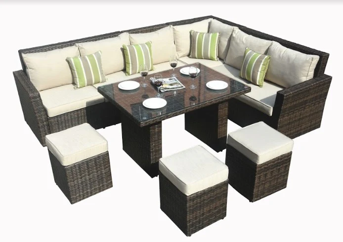 Brown Piece Outdoor Sectional Set with Cushions By Homeroots - Image 2