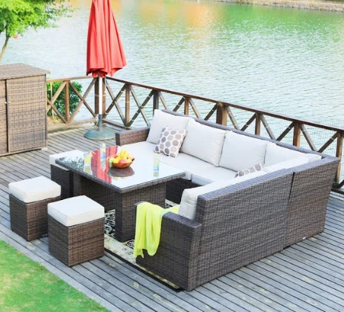 Brown Piece Outdoor Sectional Set with Cushions By Homeroots - Image 3