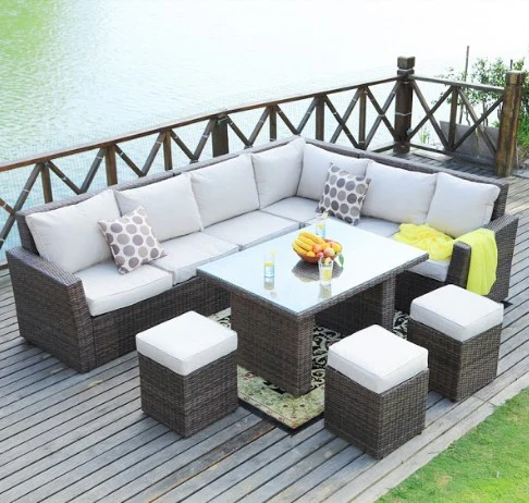 Brown Piece Outdoor Sectional Set with Cushions By Homeroots - Image 4