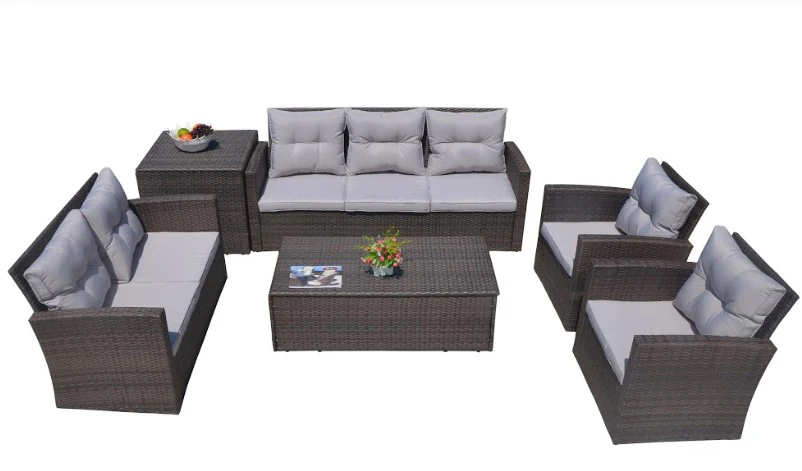Brown -Piece Patio Conversation Set with Cushions and Storage Bos By Homeroots - Image 2