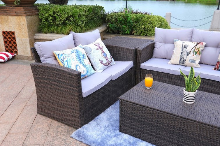 Brown -Piece Patio Conversation Set with Cushions and Storage Bos By Homeroots - Image 5