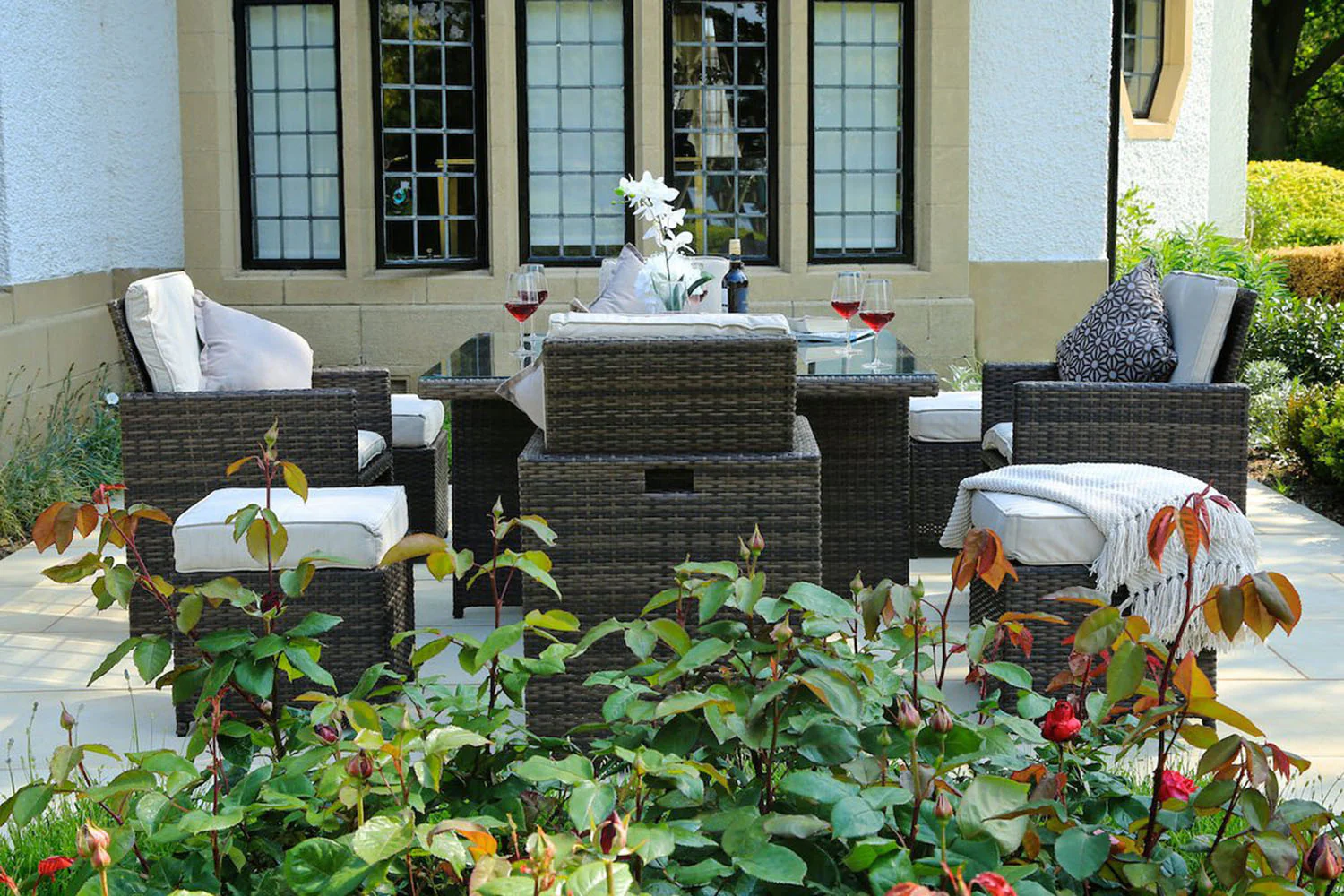 Brown Piece Square Outdoor Dining Set with Beige Cushions By Homeroots - Image 5