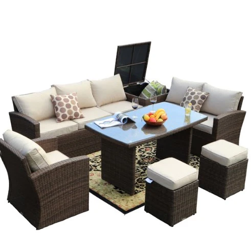 Brown Piece Steel Outdoor Sectional Sofa Set with Ottomans and Storage Bo By Homeroots - Image 2