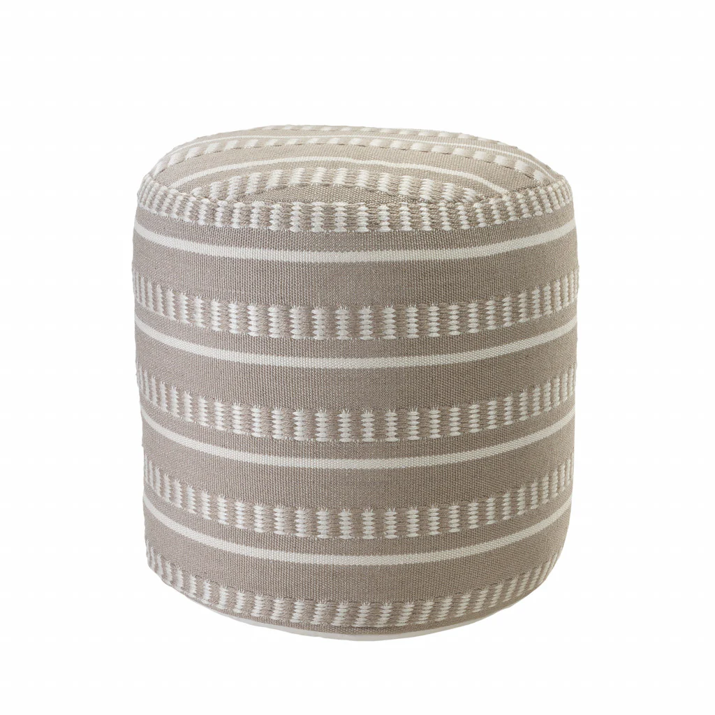Brown Polyester Round Striped Indoor Outdoor Pouf Ottoman By Homeroots - Image 2