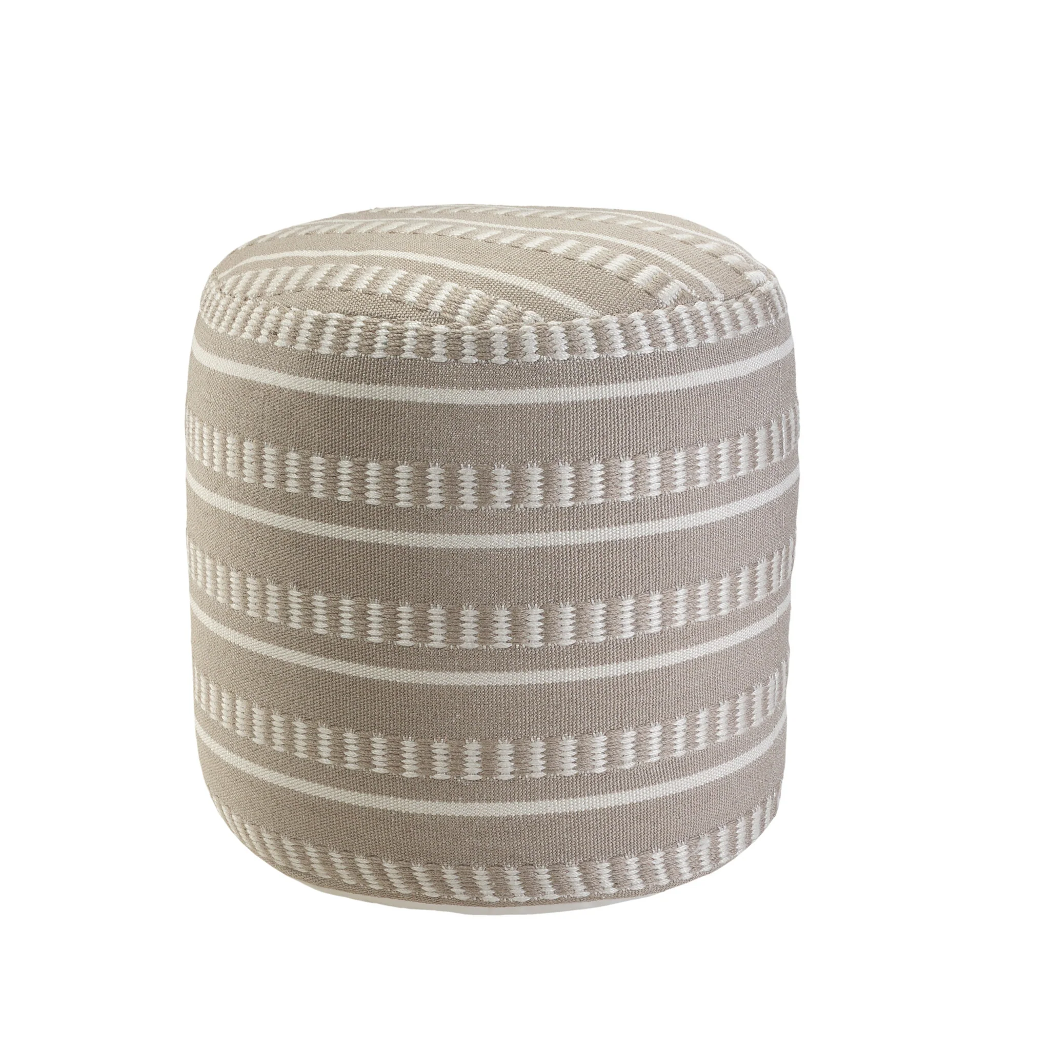 Brown Polyester Round Striped Indoor Outdoor Pouf Ottoman By Homeroots - Image 4