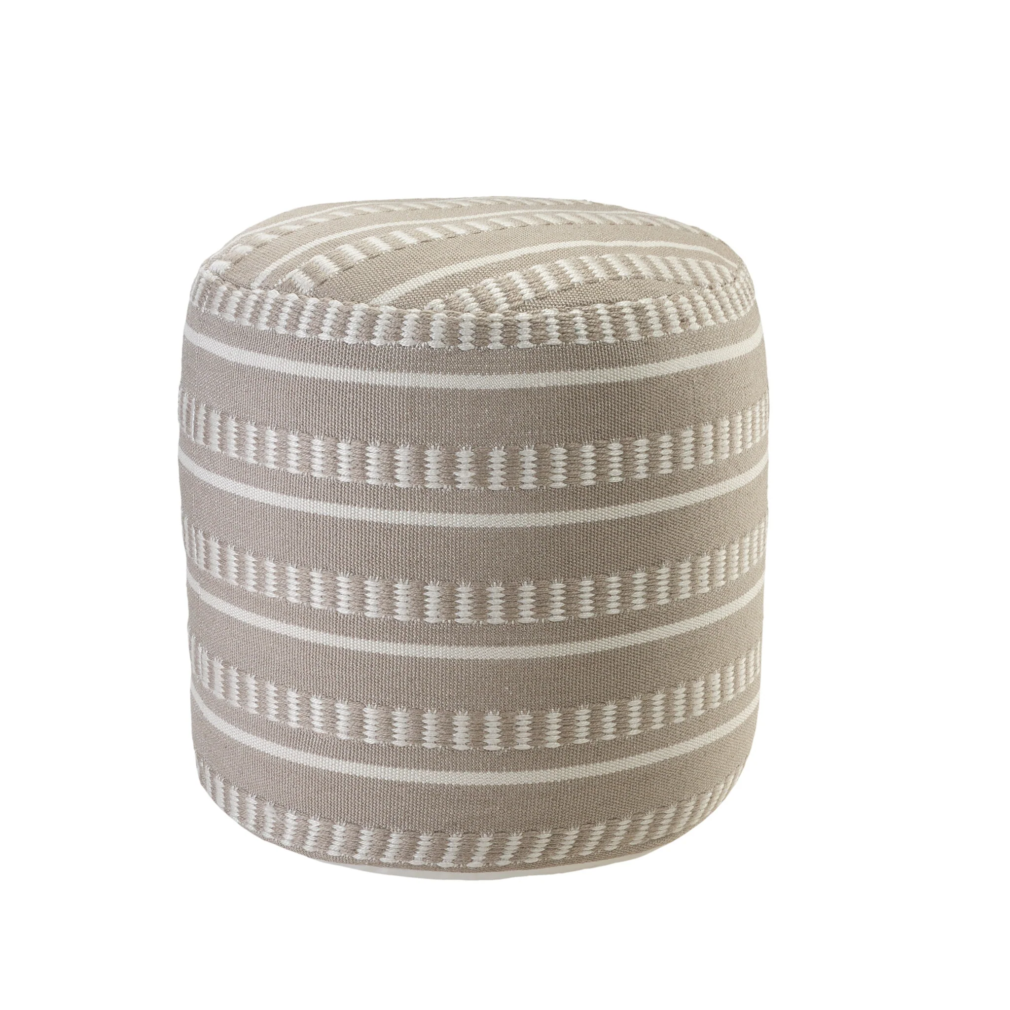 Brown Polyester Round Striped Indoor Outdoor Pouf Ottoman By Homeroots - Image 5