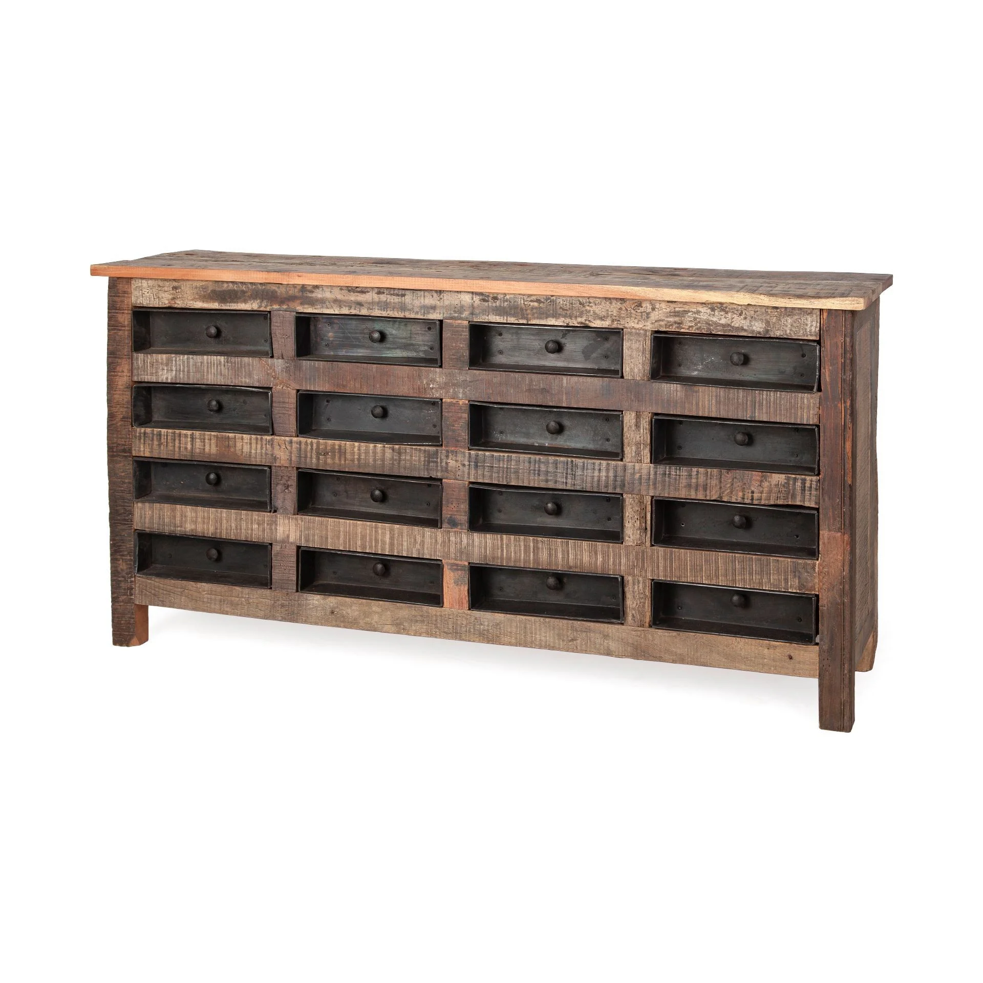 Brown Reclaimed Hardwood Sideboard With 16 Pull Out Drawers By Homeroots - Image 2
