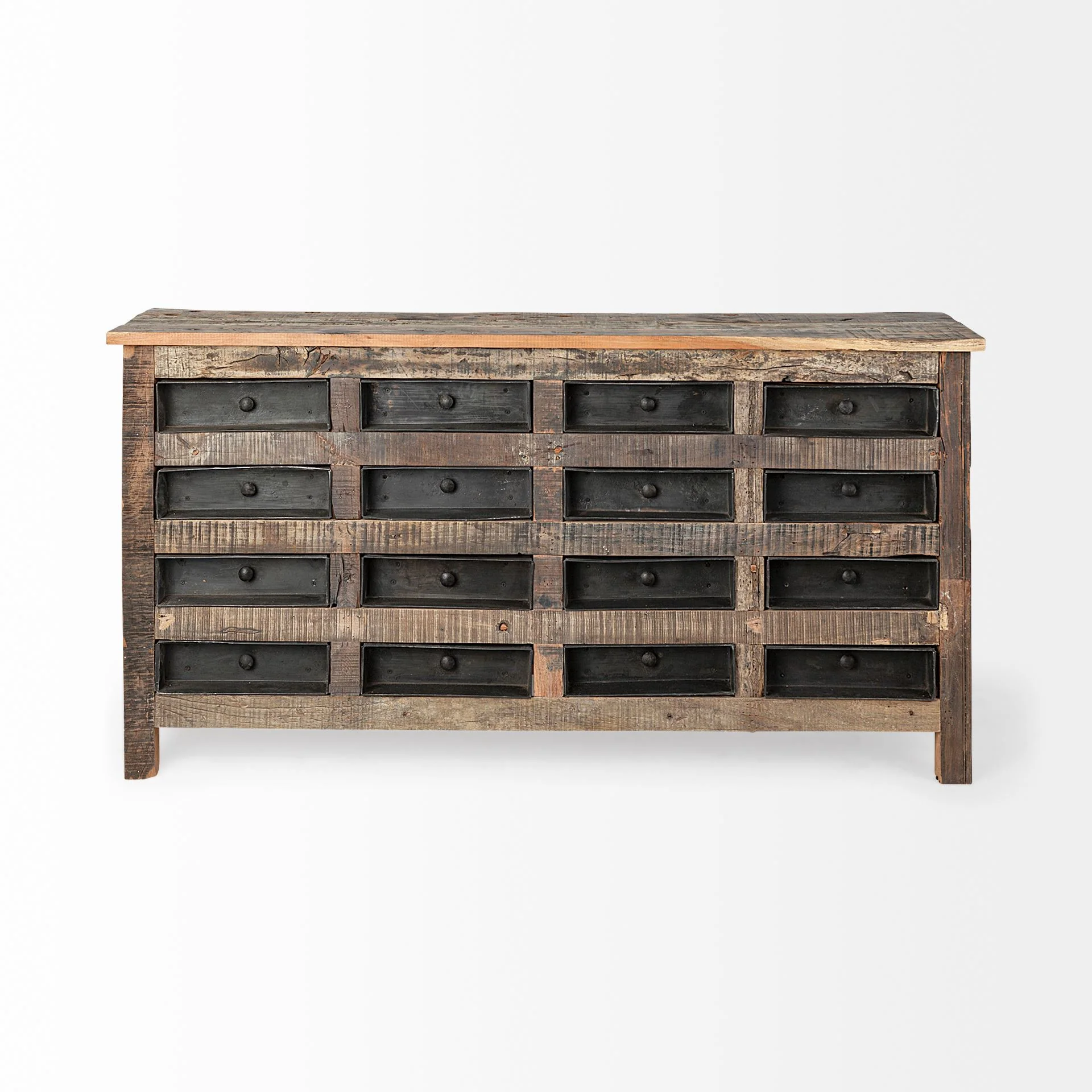 Brown Reclaimed Hardwood Sideboard With 16 Pull Out Drawers By Homeroots - Image 3