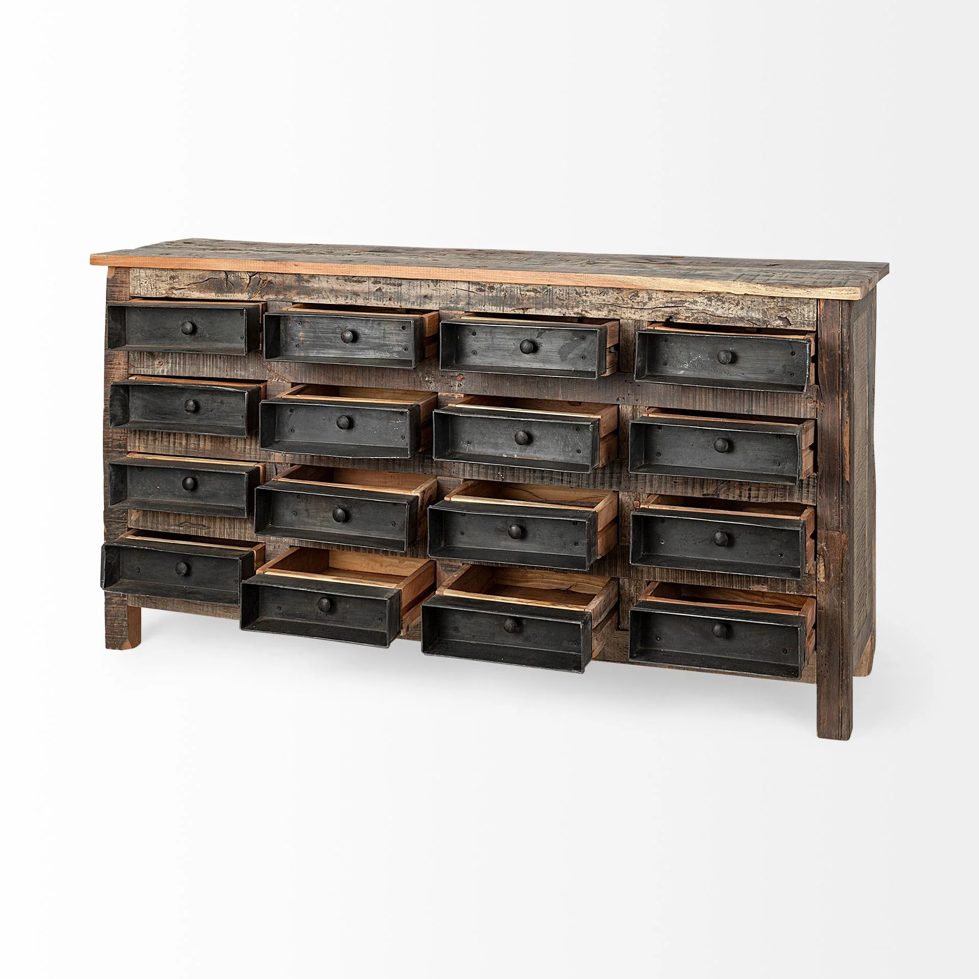 Brown Reclaimed Hardwood Sideboard With 16 Pull Out Drawers By Homeroots - Image 4