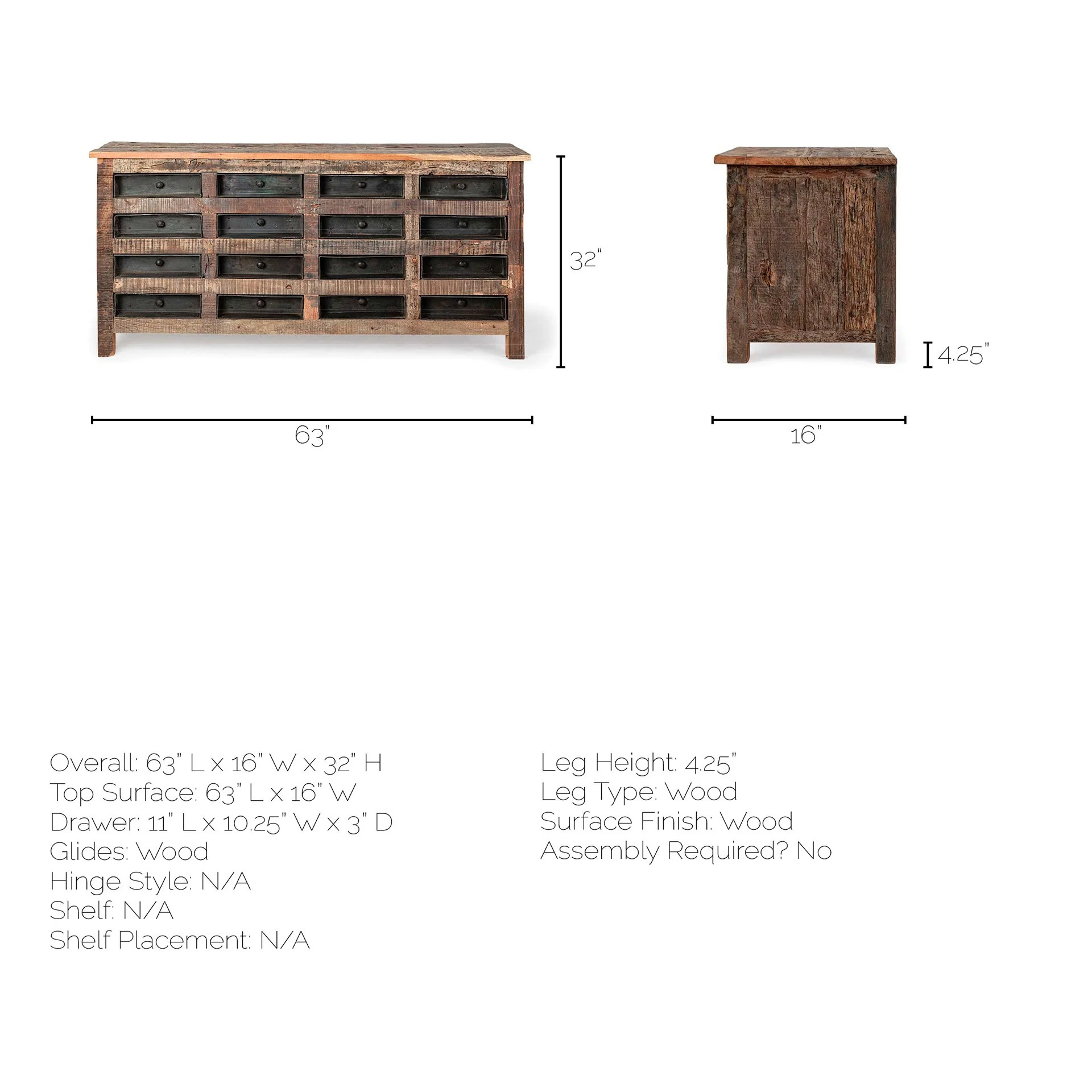 Brown Reclaimed Hardwood Sideboard With 16 Pull Out Drawers By Homeroots - Image 6