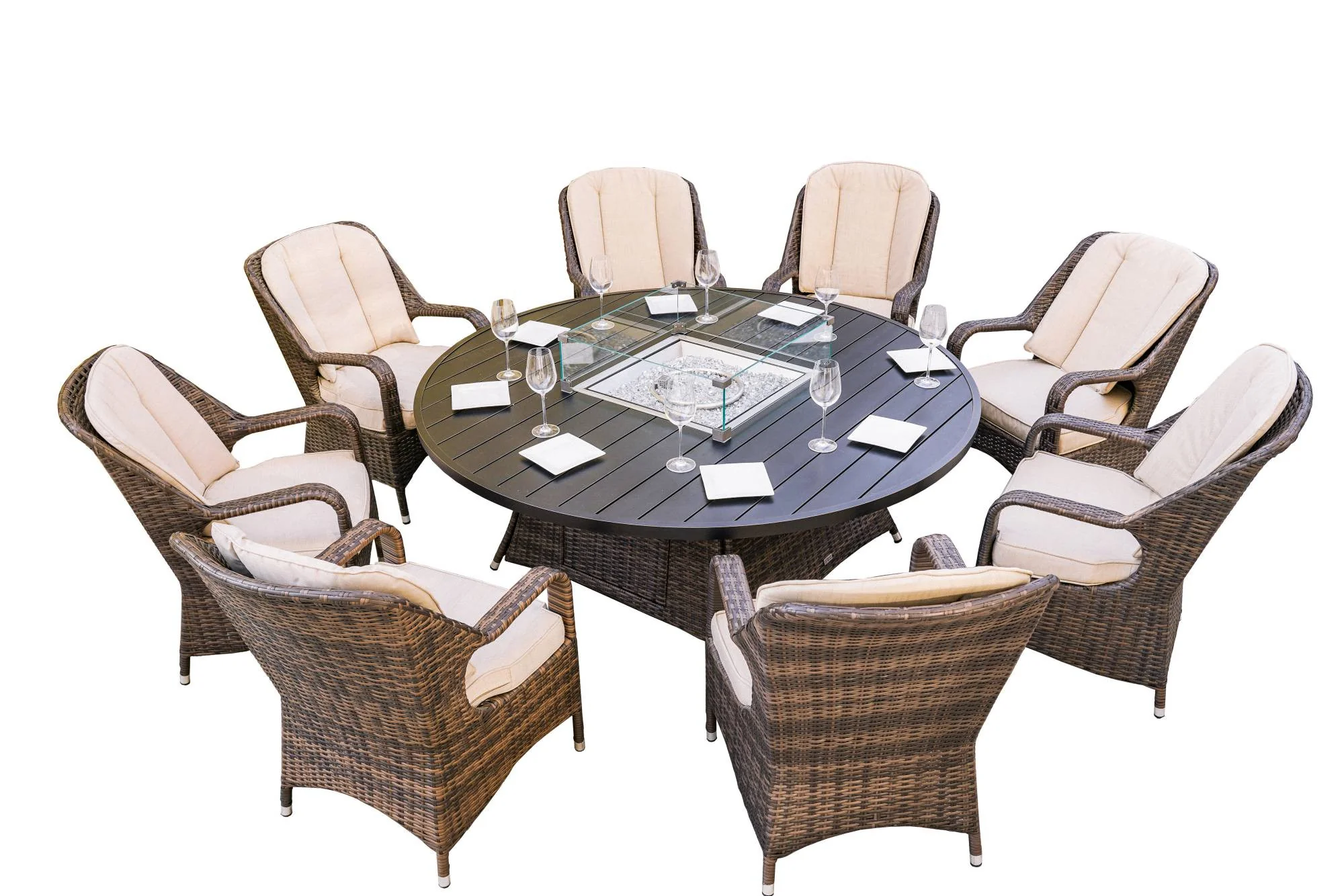 Brown Round Outdoor Gas Fir Pit Table With Chairs By Homeroots - Image 3