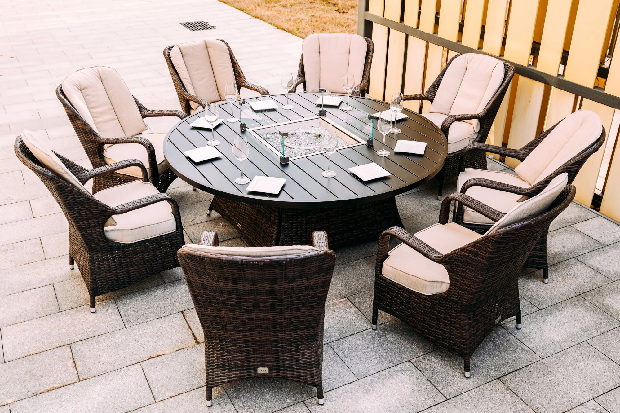 Brown Round Outdoor Gas Fir Pit Table With Chairs By Homeroots - Image 4