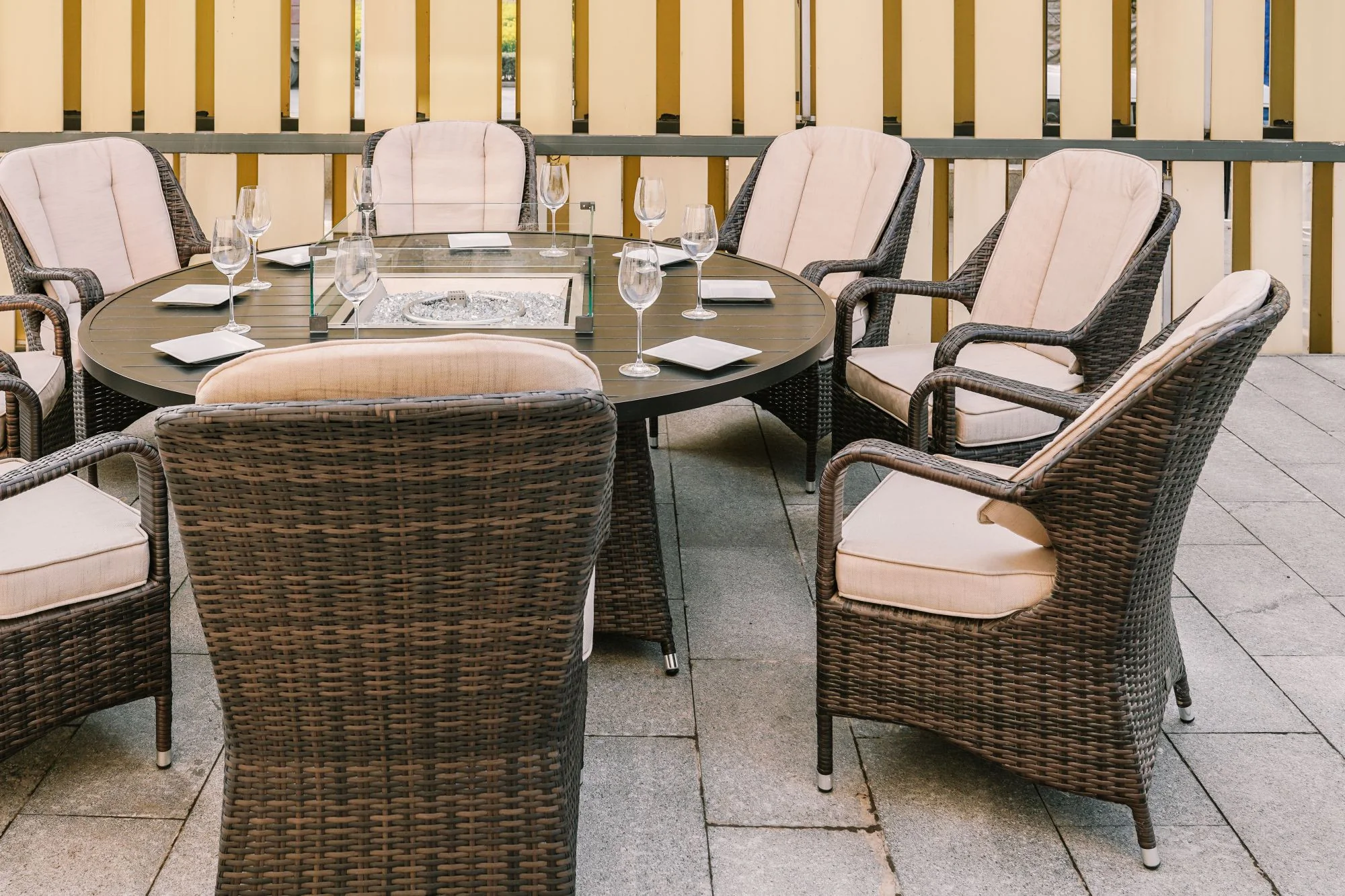 Brown Round Outdoor Gas Fir Pit Table With Chairs By Homeroots - Image 5
