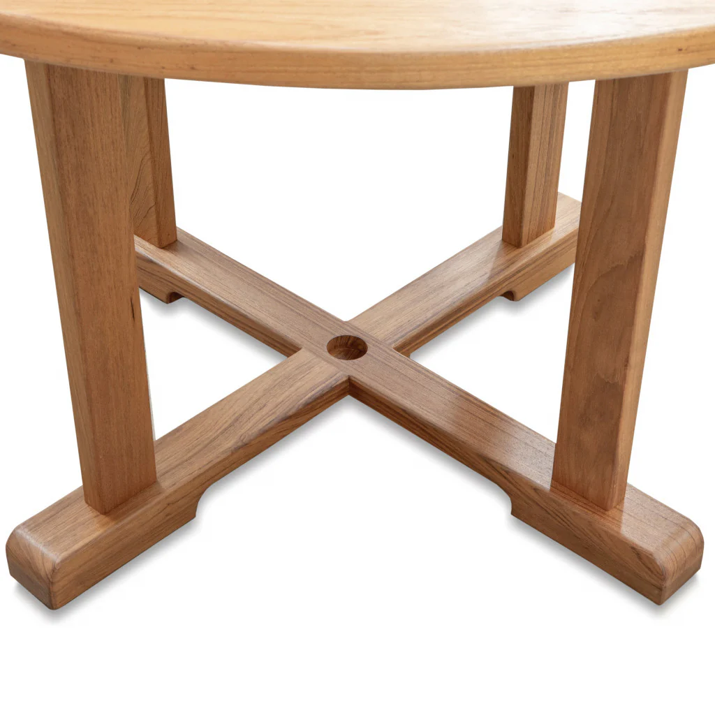 Brown Round Solid Teak Wood Dining Table By Homeroots - Image 3