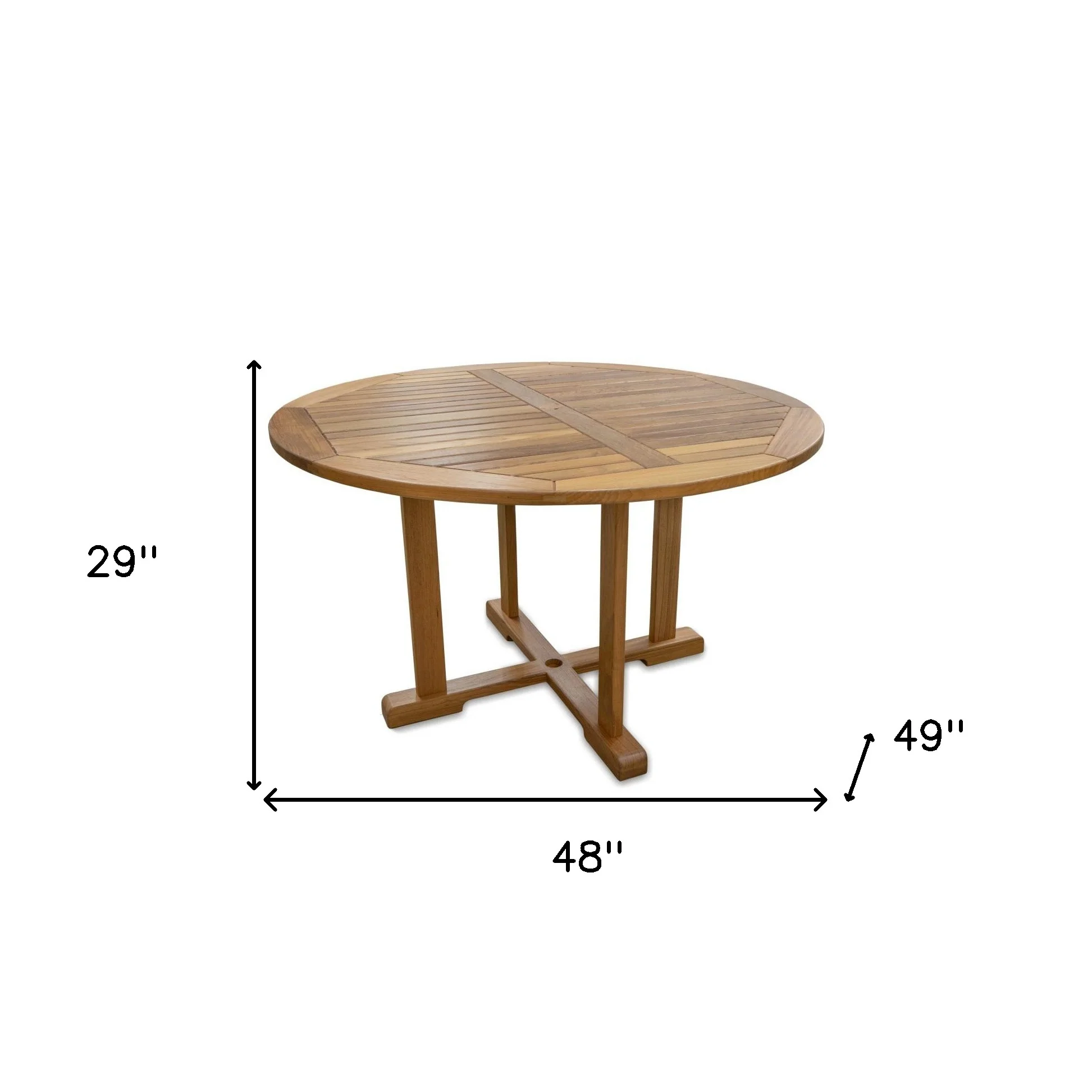 Brown Round Solid Teak Wood Dining Table By Homeroots - Image 4