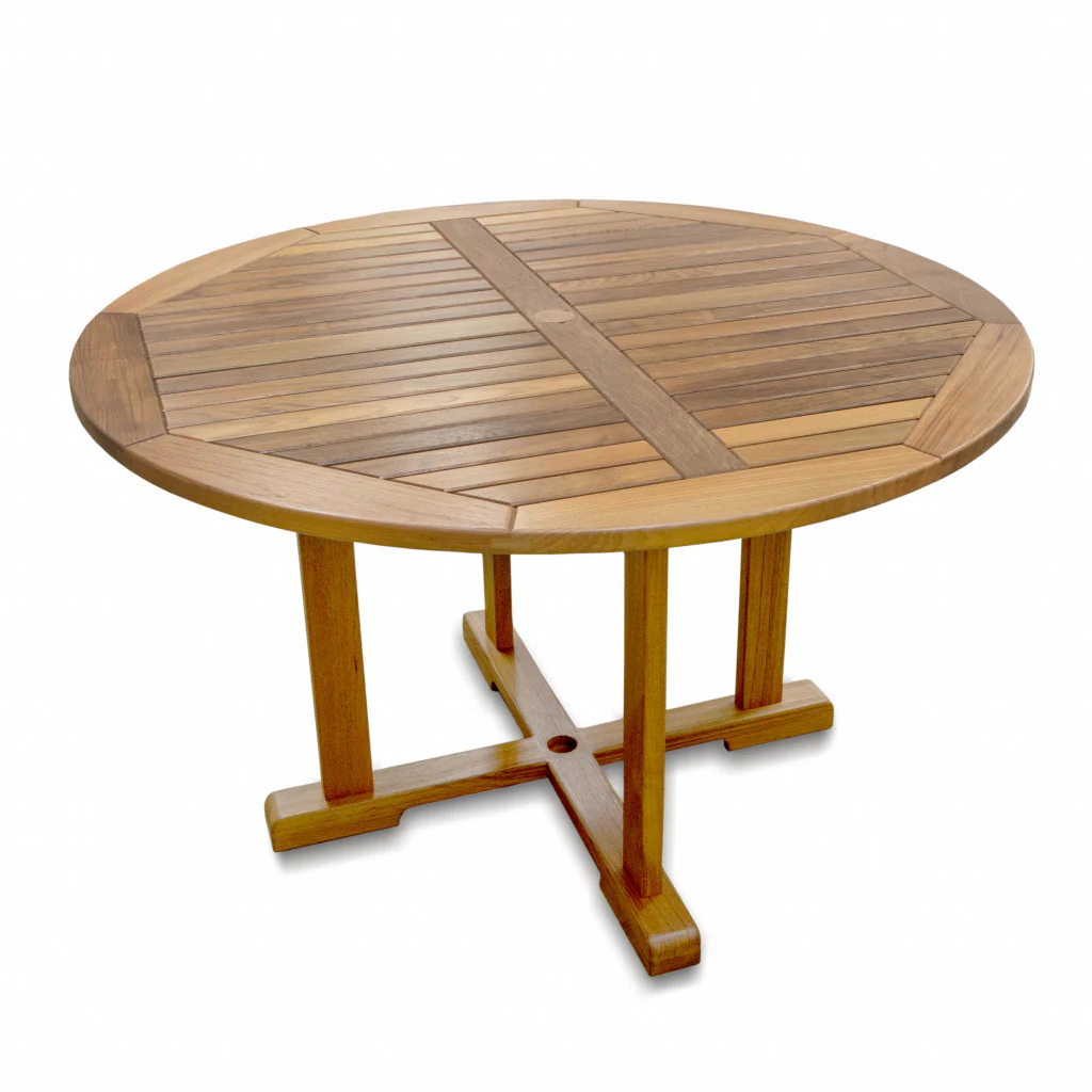 Brown Round Solid Teak Wood Dining Table By Homeroots - Image 6