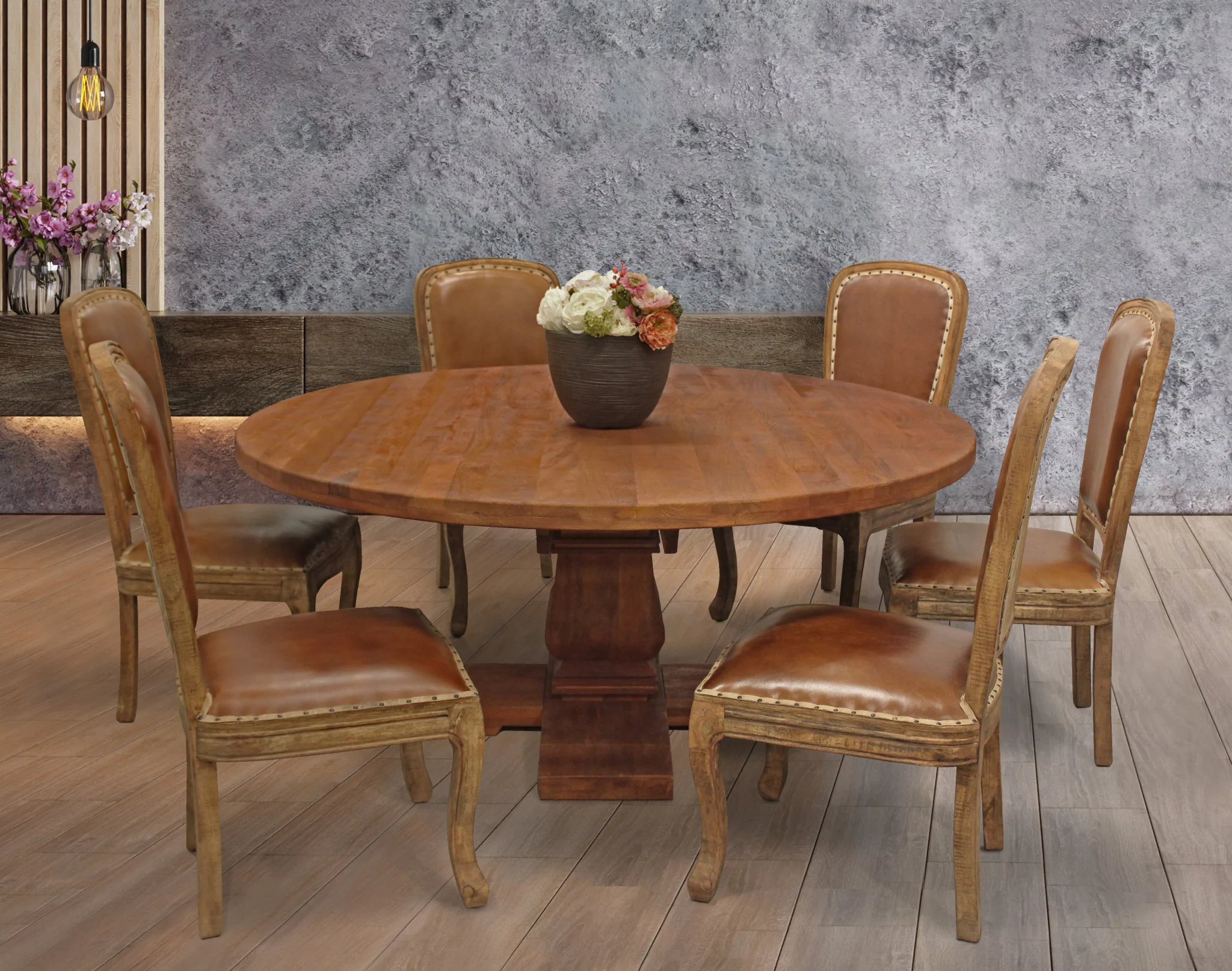 Brown Rounded Solid Wood Dining Table By Homeroots - Image 7